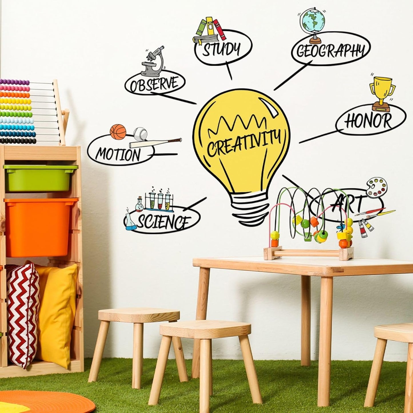 Vibrant Inspirational Quotes Wall Stickers with Bulb and Motivational Words Design, Educational Removable Waterproof Wall Decals for Kids Bedroom, Classroom, School