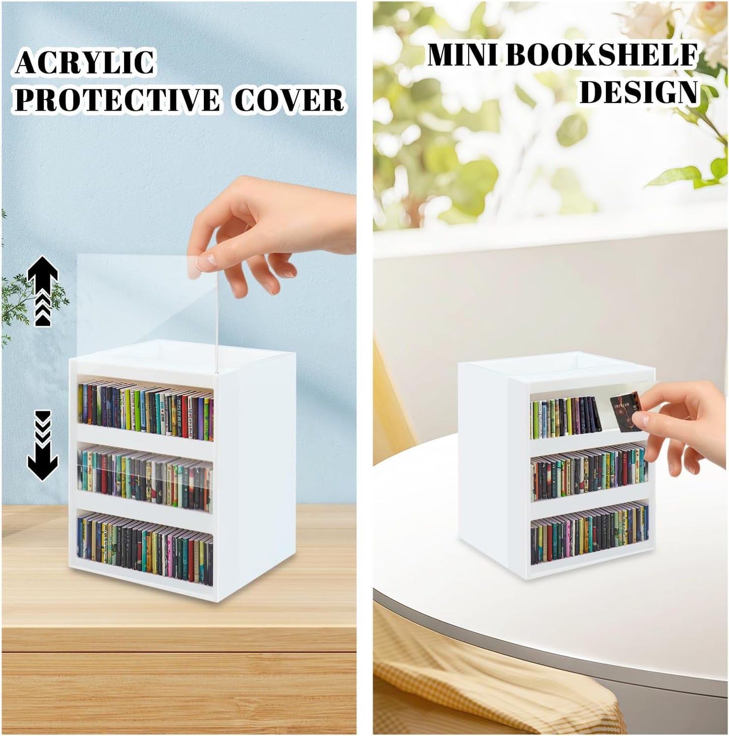 Anxiety Bookshelf Ornament Mini Bookshelf Miniature Library with 100pcs Mini Books, Mini Bookstore, Shake Off Your Anxiety, Bookmark or Pencil Holder Organizer for Book Lovers Home Decor (White)