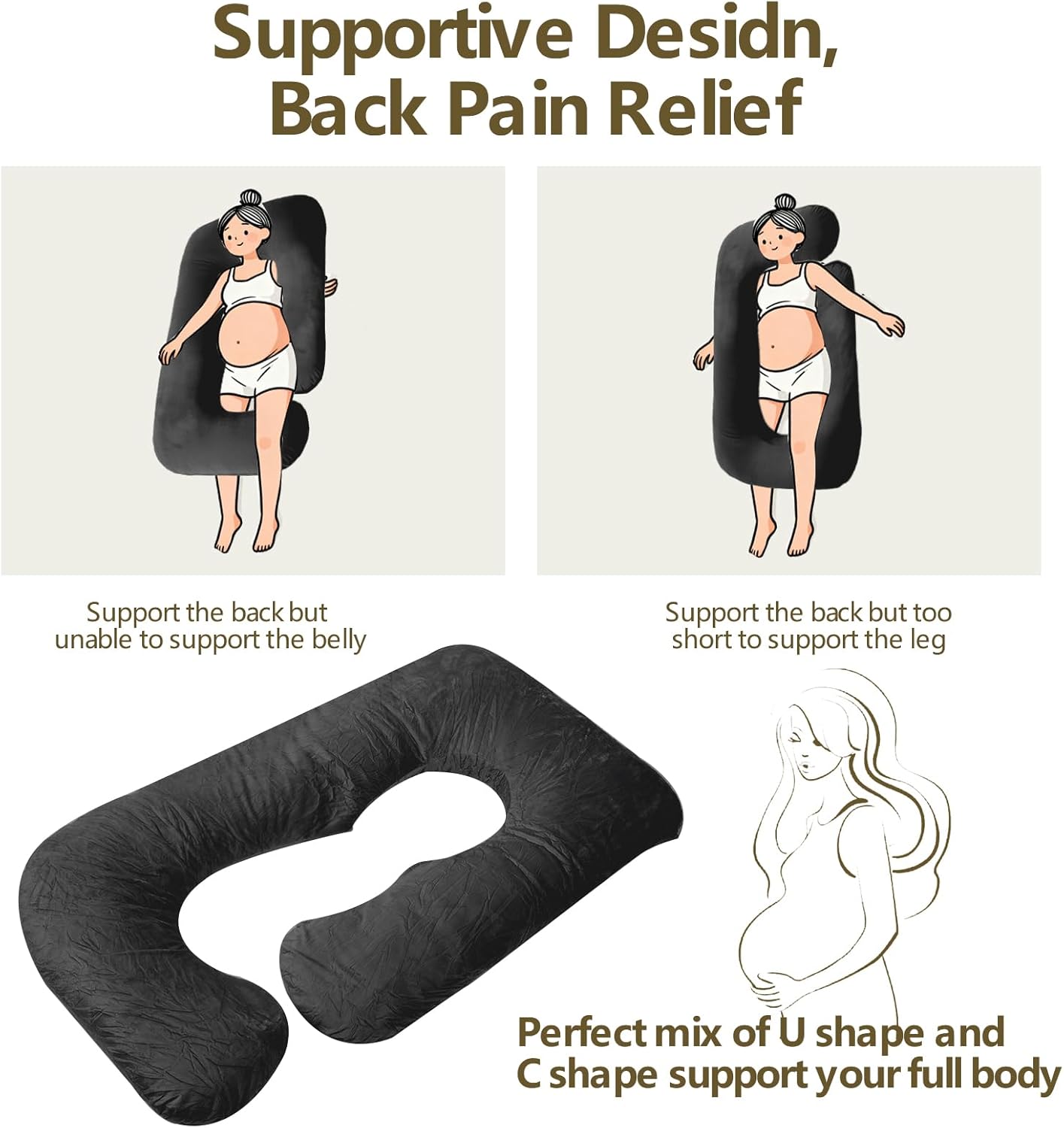 Pregnancy Pillow, G-Shape Full Body Pillow, Maternity Pillow for Side Sleeper, Pregnancy Body Pillow for Pregnant Women Suppor, Hip Relief with Washable Cover (Black)