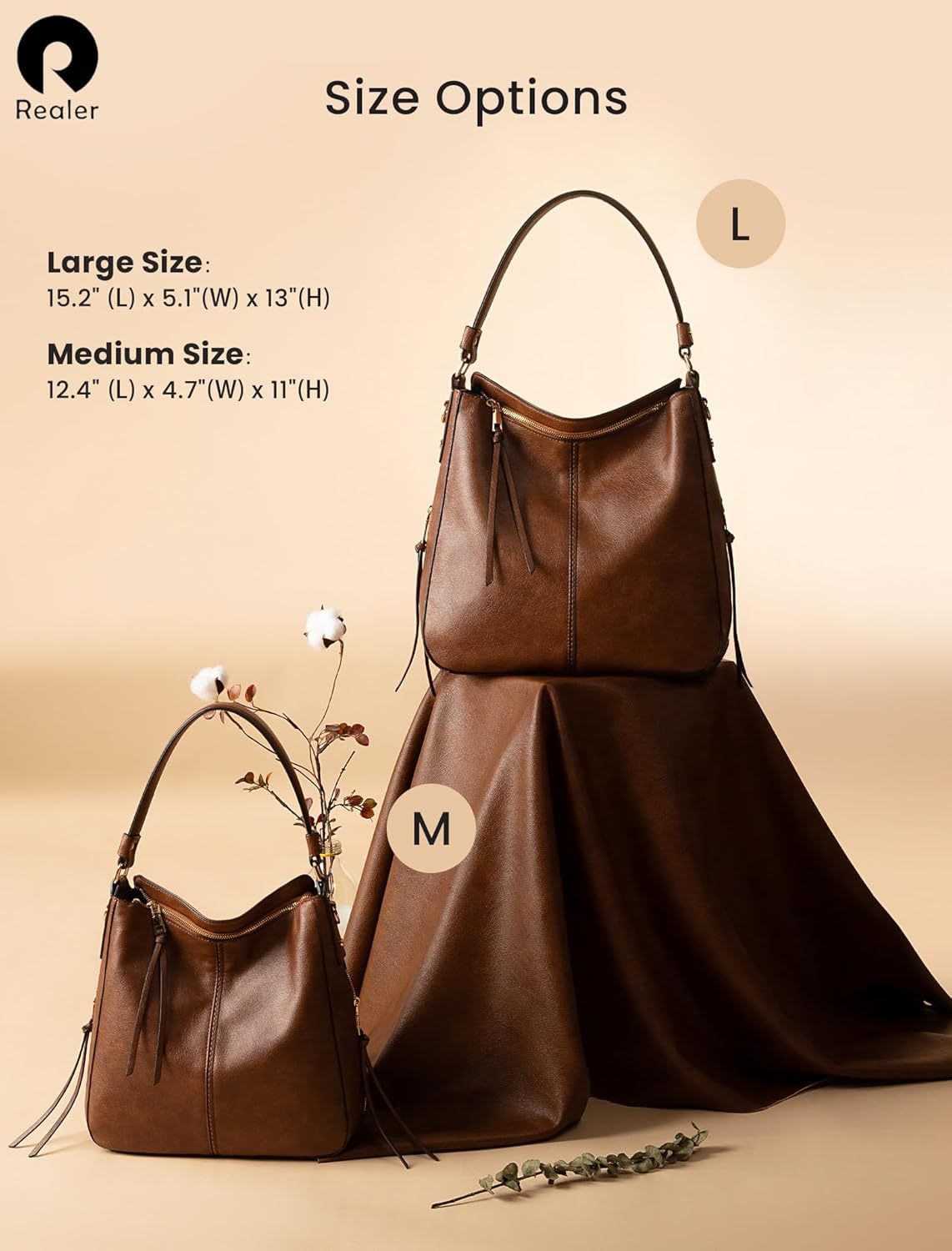 Realer Hobo Crossbody Bags for Women Designer Faux Leather Hobo Handbags Retro Large Size Shoulder Bag Bucket Purse