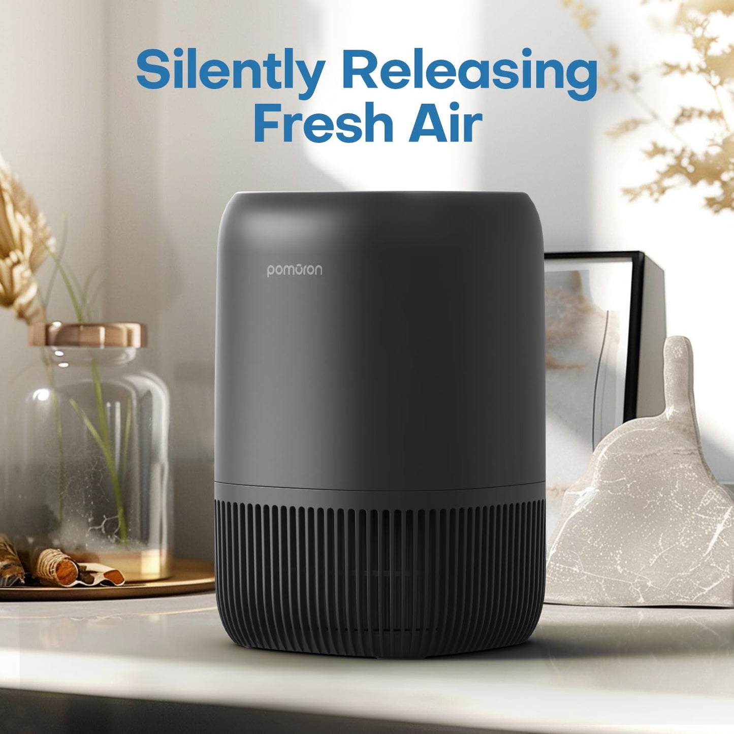 POMORON Air Purifiers for Bedroom Home, Air Filter Cleaner with Fragrance Sponge, H13 True HEPA Filter for Smoke, Allergies, Pollen, Pet Dander, Odor, Dust, Portable Air Purifier for Bedroom Office