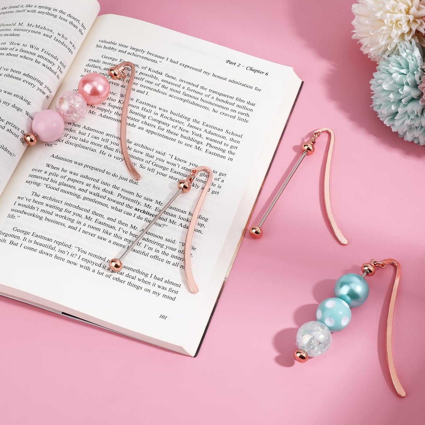 Beadable Bookmarks 24 Pcs Beaded Bookmark DIY Metal Blank Bar Bulk for DIY Bookmarks Beaded Craft Jewelry Pendant Charm Gift for Book Lover Student Teacher Office Supplies(Rose and Gold)
