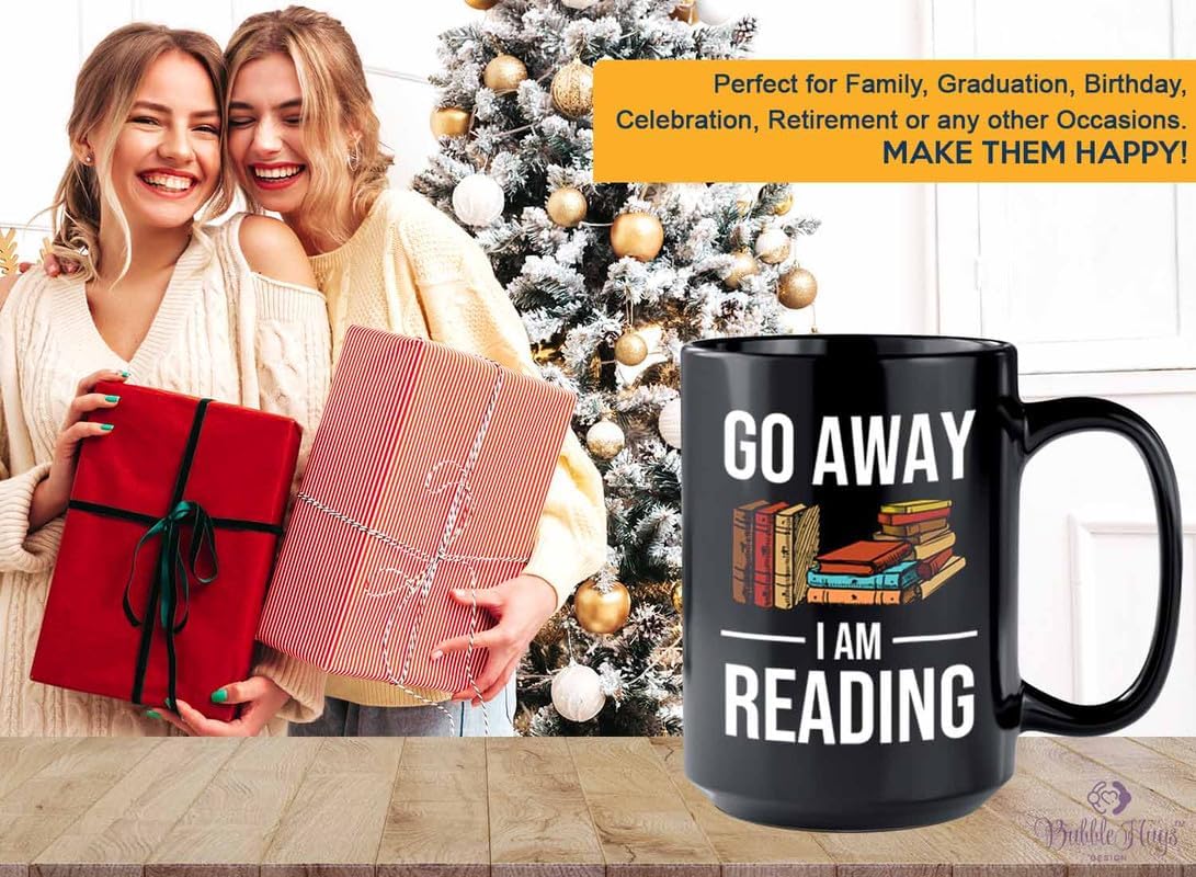 Reading Bookworm Coffee Mug 15oz Black - Go Away I am Reading - Reading Reader Book Worm I Know Things Book Addict Book Lover Bookish Novelist Librarian Writer