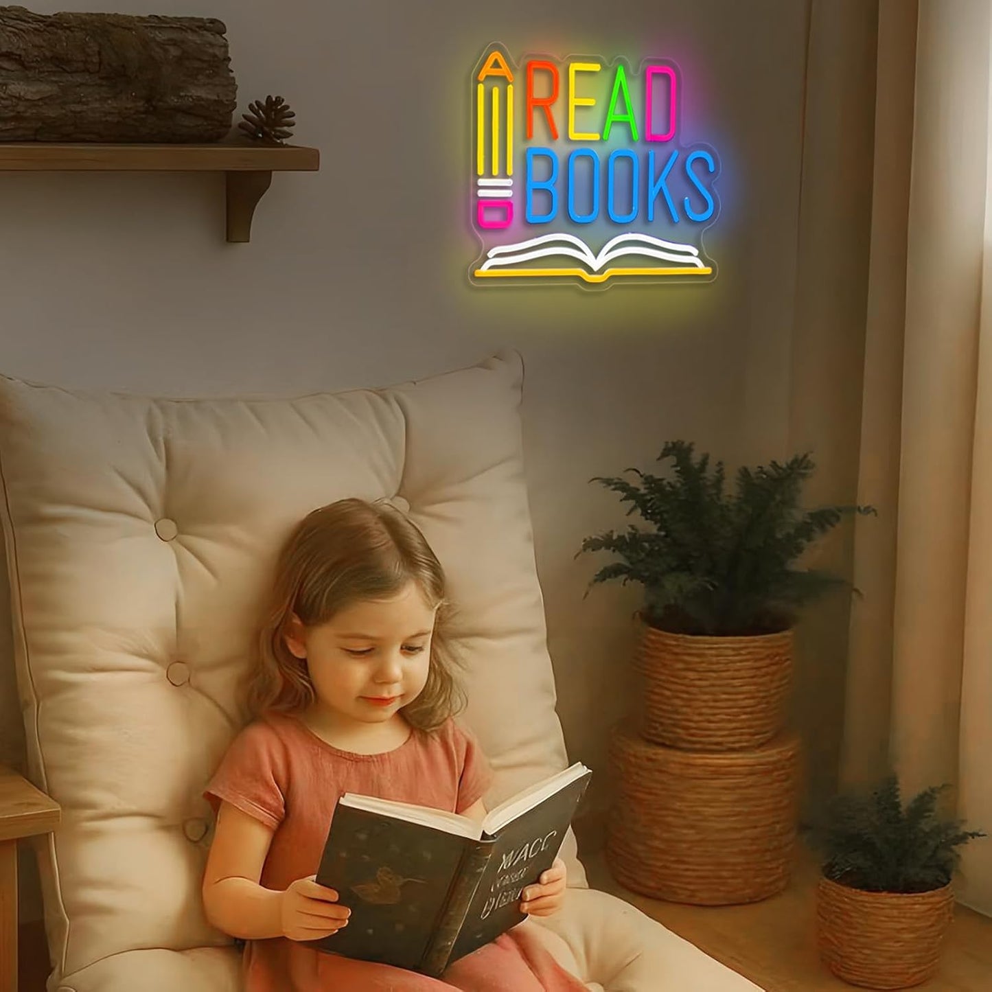 Read Books Neon Sign Read More Books Neon Signs for Wall Decor Pencil and Book USB Dimmable LED Lights for Student Suitable for Classroom Bookstore Library Museum Study Room Gift for Teen Boys Girls Christmas