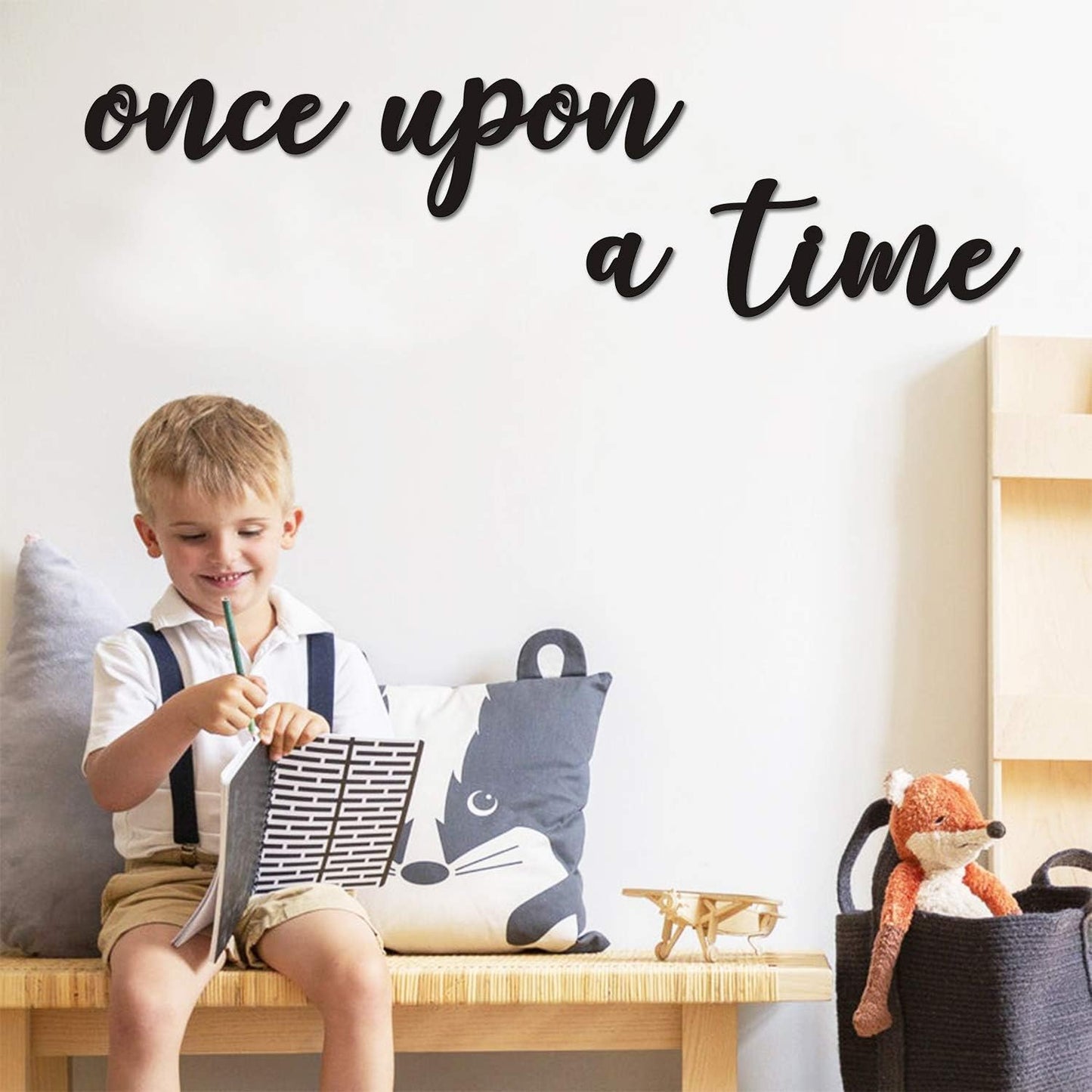 Huray Rayho Once Upon a Time Wood Sign Nursery Wall Decor Words Art Hanging Decor for family Bookshelf, Reading Nook, Daycare, Classroom - Baby Shower Birthday Gift Ideas for Kids Toddlers Boys Girls