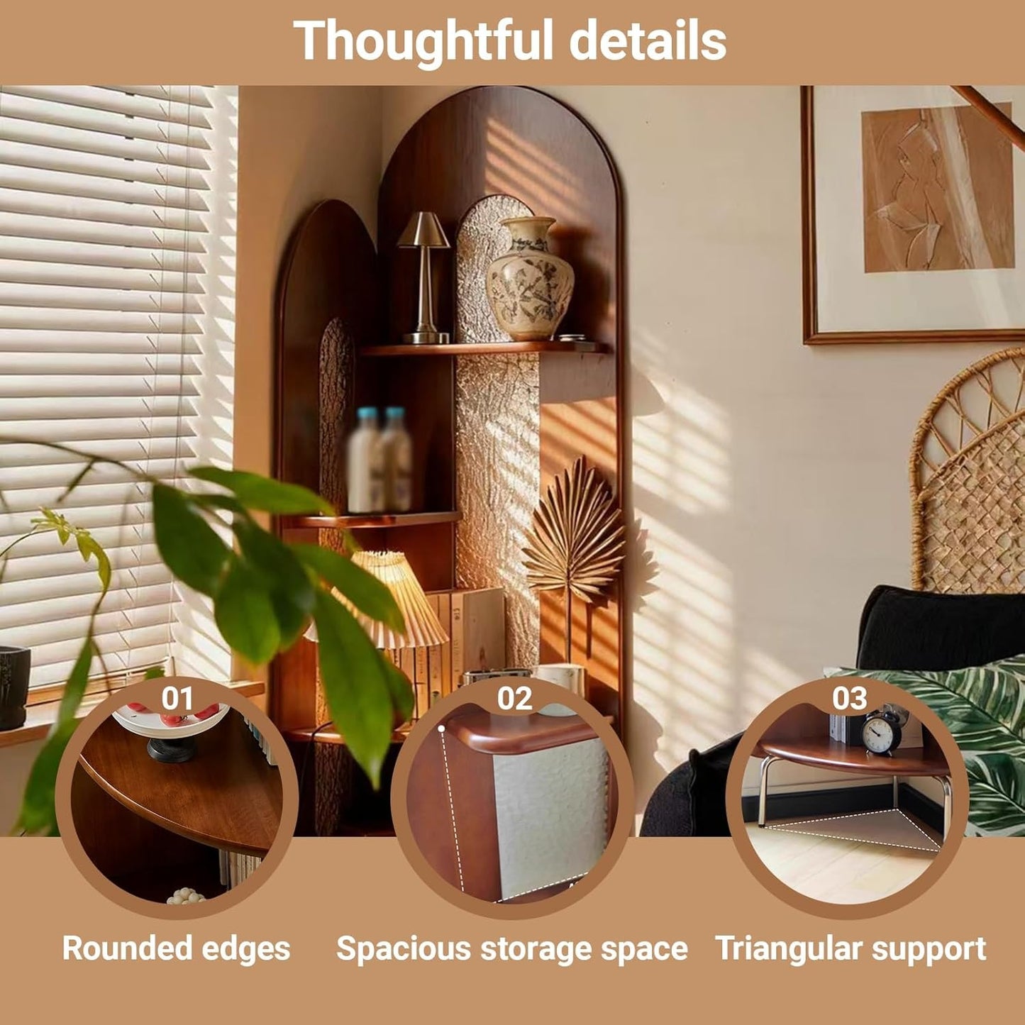 4-Tier Corner Standing Storage Bookshelf with Metal Legs Modern Freestanding Triangular Open Display Storage Narrow Bookcase for Living Room, Kitchen, Home Office(A)