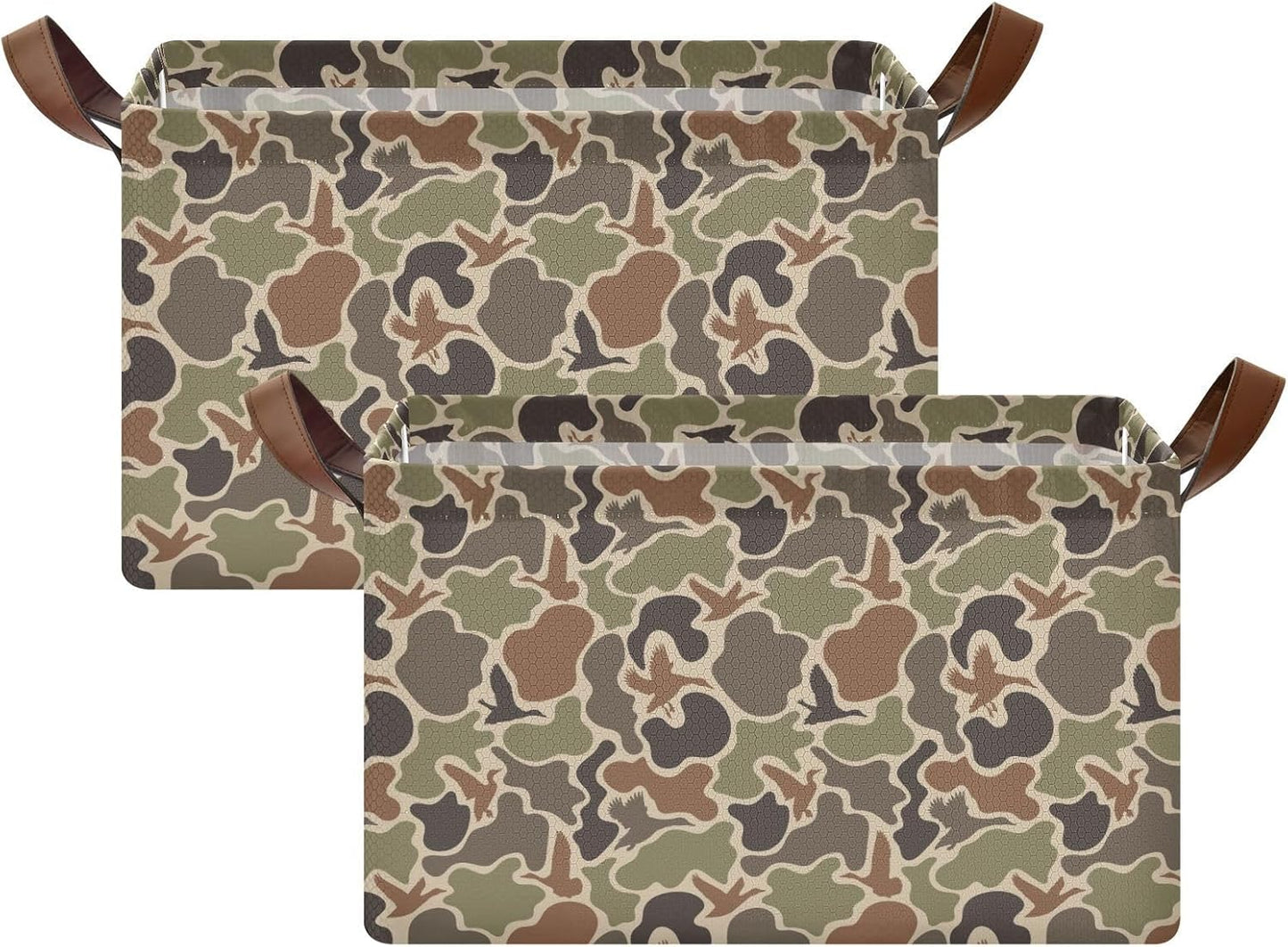 Duck Hunter Camouflage Storage Bins Hunting Camo Collapsible Storage Basket Box with Handles Organizer for Clothes Shelves Closet Cabinet Home Office, 1PC