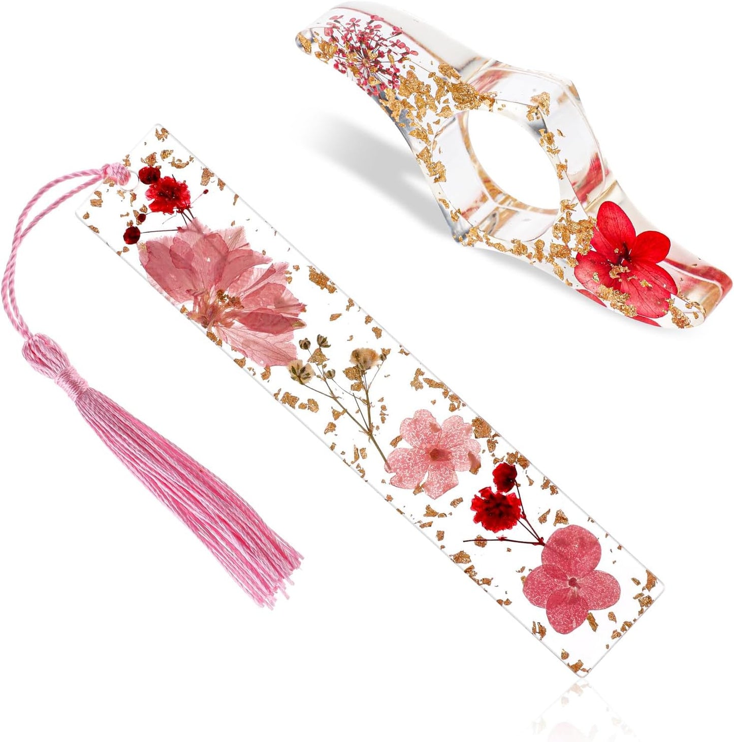 2 Pcs Dried Flower Resin Books Page Holder, Book Mark Transparent Book Thumb Page Holder Bookmarks with Tassel Reading Accessories Gift for Reading Lovers, Literary, Students, Teachers