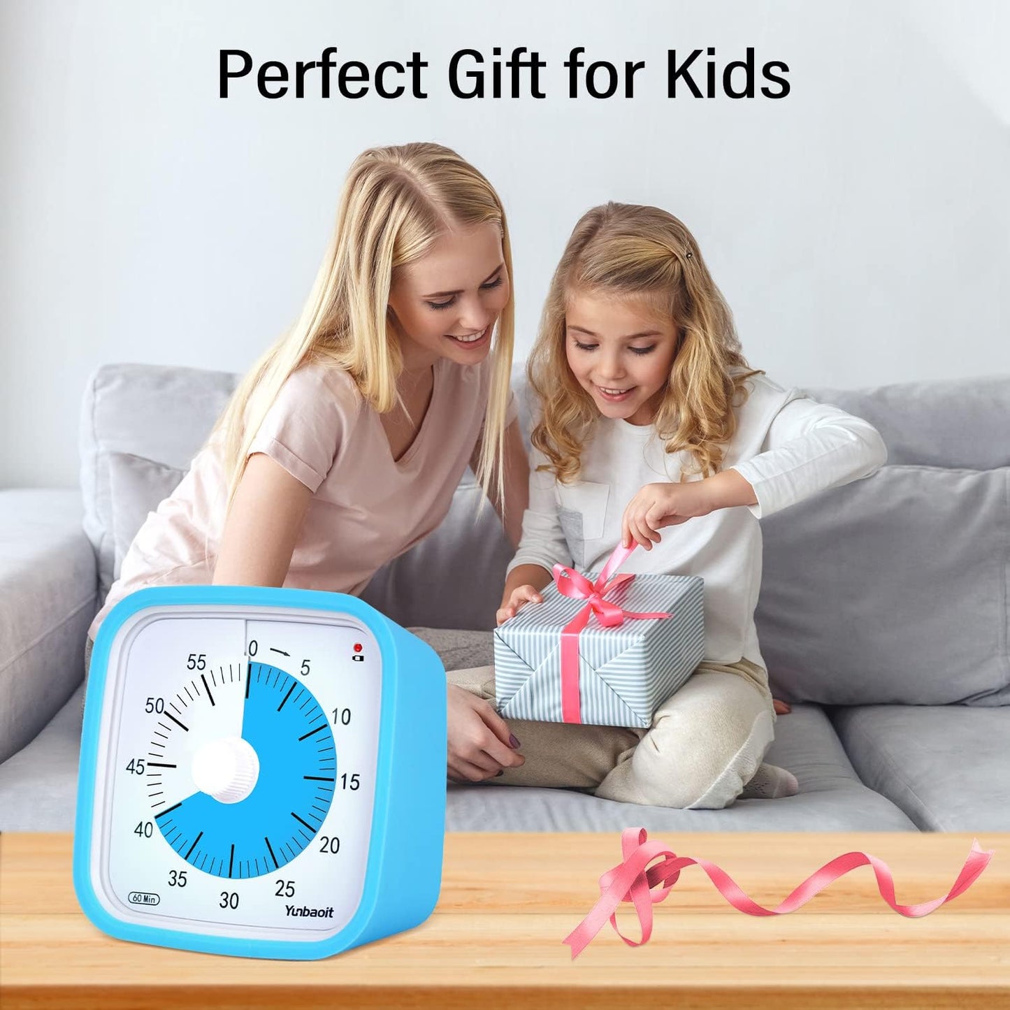 Yunbaoit Upgraded Visual Timer with Protective Case 60 Minute Countdown Timer for Kids with Low Power Indicator Light Clock Time Management Tool (Blue Blue)