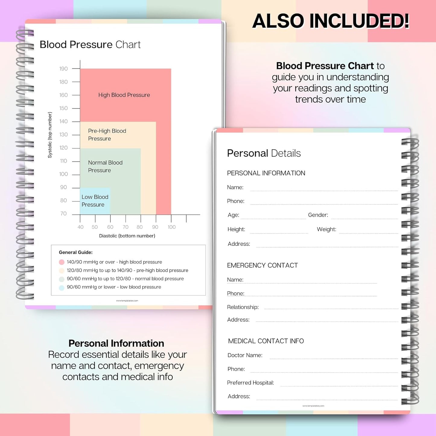 Daily Blood Pressure Log Book | Wire-Bound Journal to Track Blood Pressure, Heart Rate, and Medication | Soft Touch Pastel Cover with Blood Pressure Chart | 120gsm Paper | A5 (5.8" x 8.3") Colorful