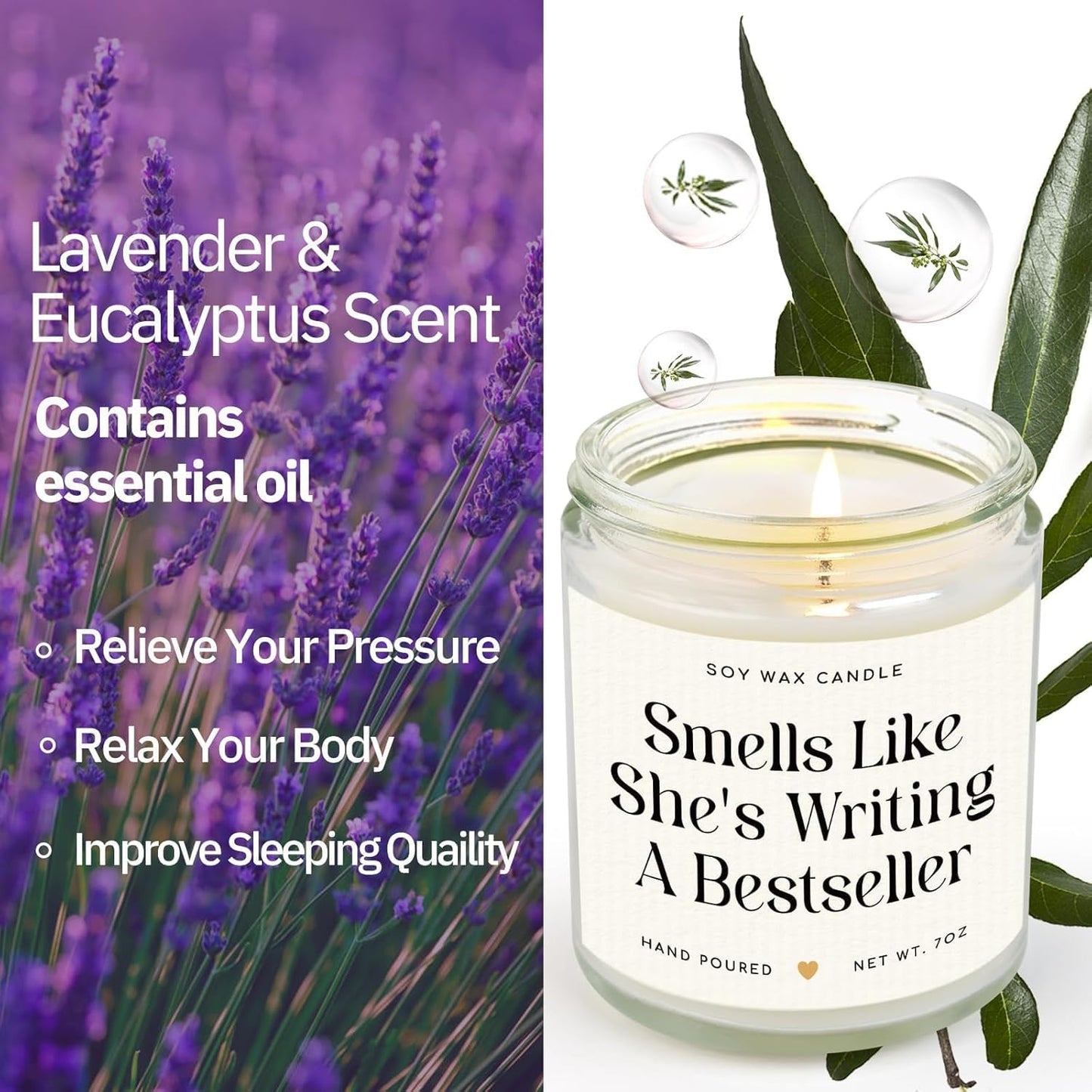 SteadStyle Writer Gifts for Women - Creative Future Author Gifts for Writers, Cool Presents for Book Novelist Screenwriter Writing Enthusiasts Author Inspiration Lavender Scented Soy Wax Candles 7oz