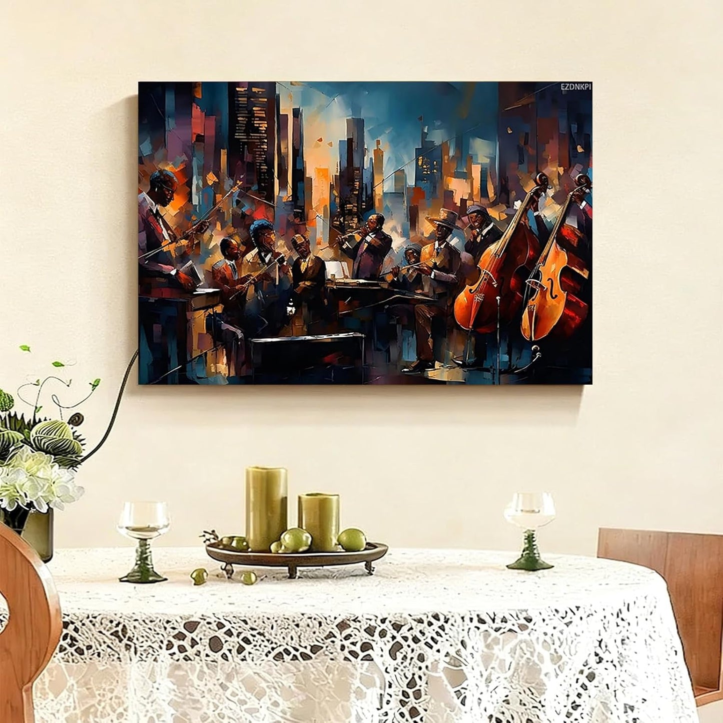 New York and Jazz Club Wall Art, Jazz Wall Decor, Black Culture Music Themed Aesthetic Posters for Bedroom Ready to Hang Framed, 8x12inch