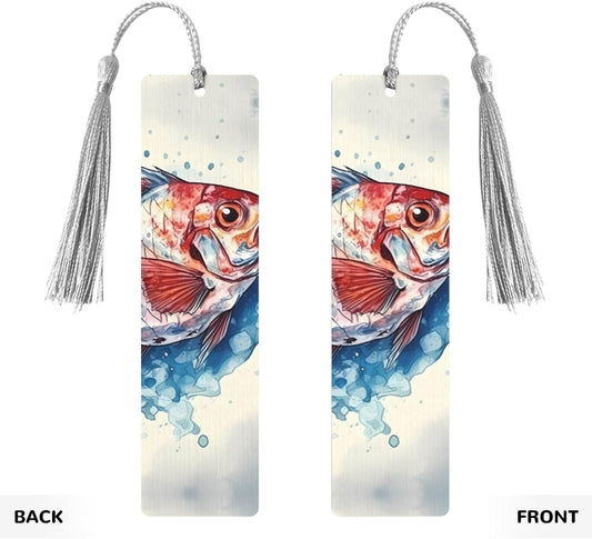Fish Pattern Bookmarks Gifts for Women Men, Wooden Bookmarks for Book Lovers, Vintage Book Marks Ornaments with Tassel, Unique Personalized Reading Page Markers Gray