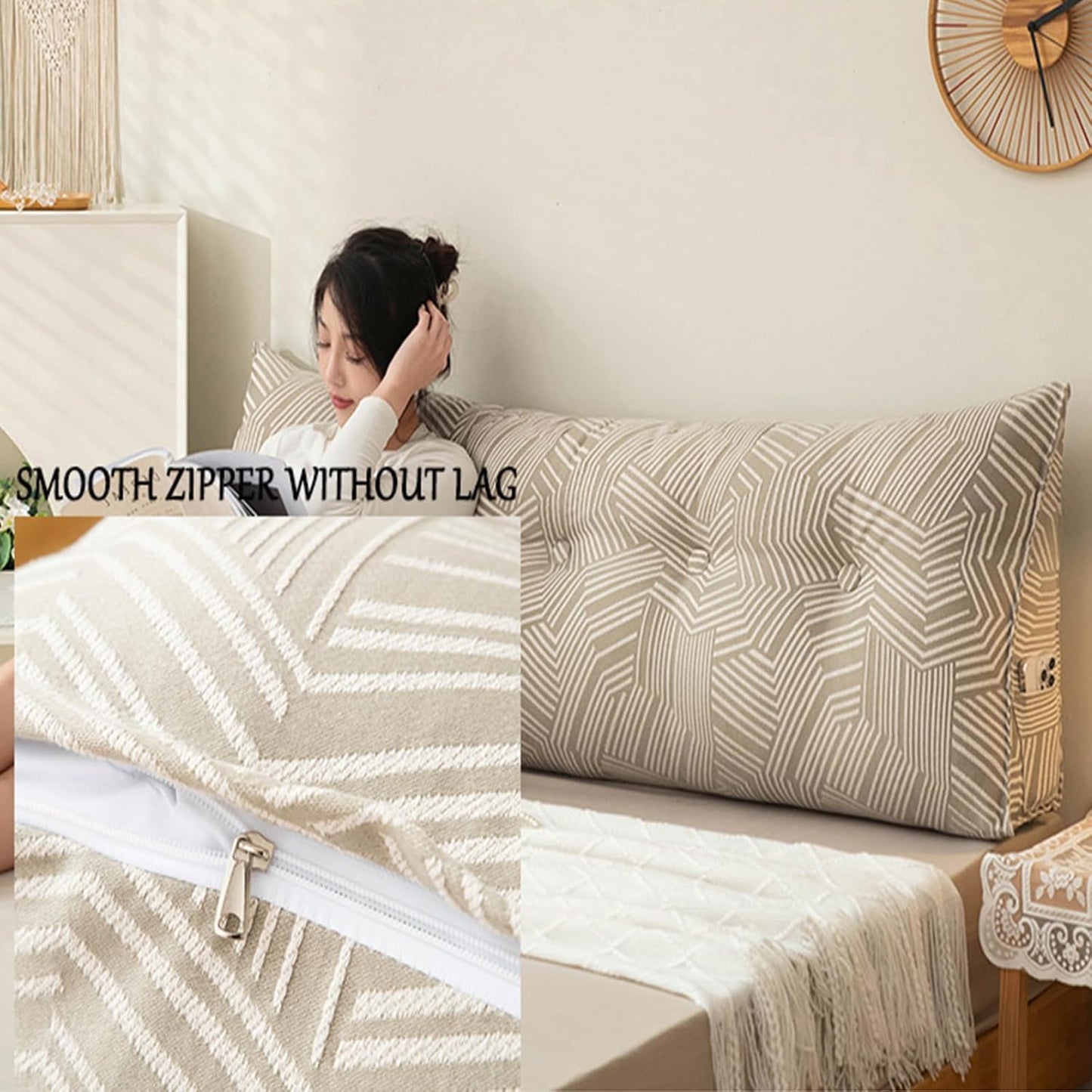 Large Headboard Wedge Pillow Bed Reading Pillow for Headboard, Triangular Wedge Pillow Headboard, for Sitting in Bed-Backrest Positioning Support Pillow,G,150cm
