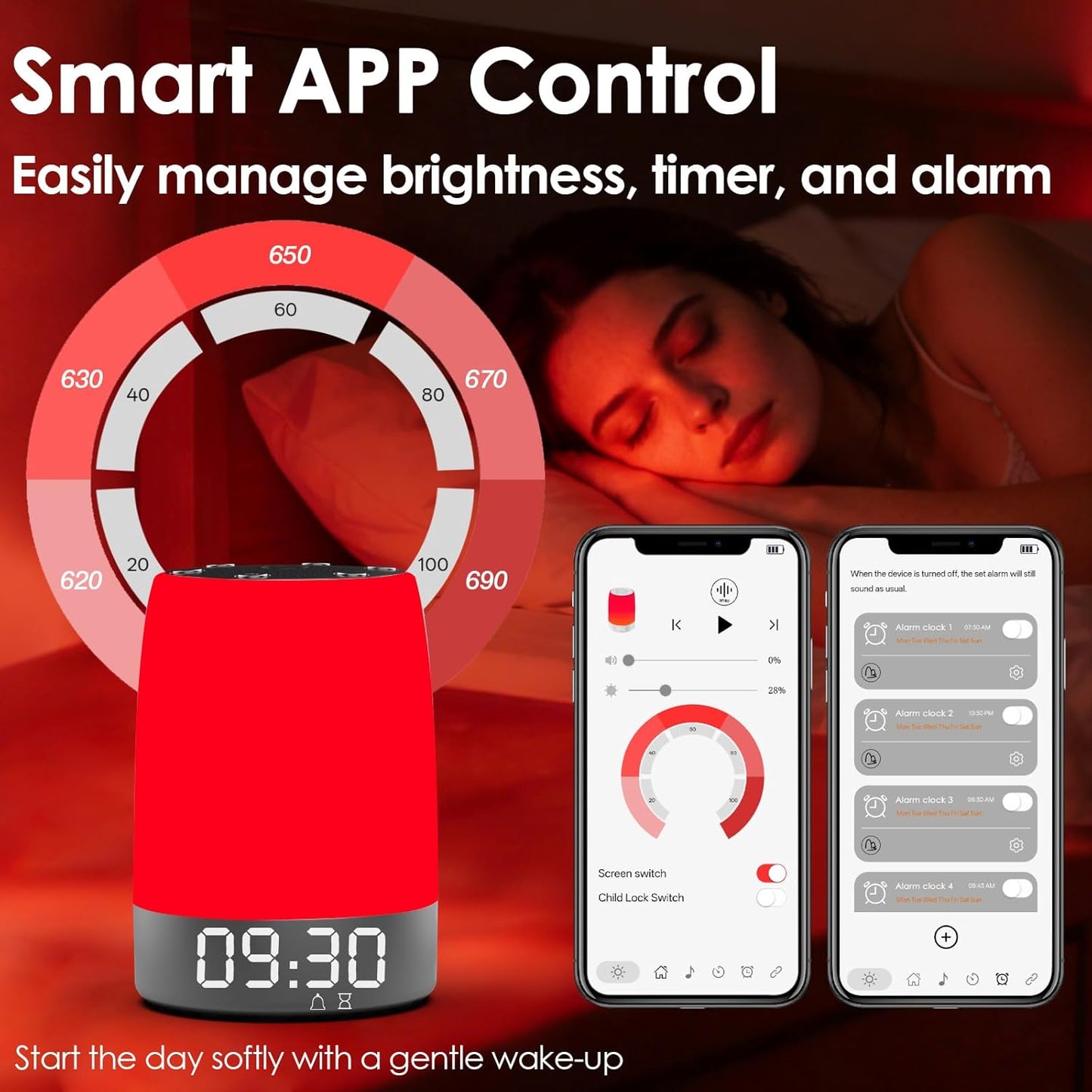 Red Light Therapy Sleep Device with 5-Level Red Light Therapy (620–690nm), 32 White Noise, Smart App Control, Night Light to Support Deep Relaxation and Improve Sleeping for Adult & Kid