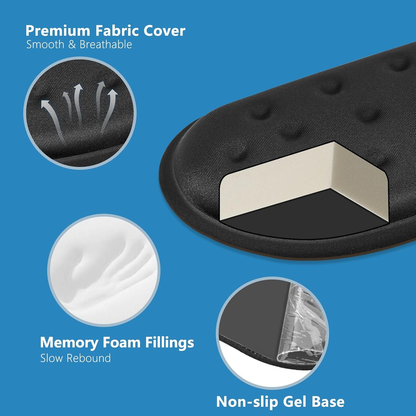VANKEY Wrist Rest for Keyboard and Mouse, Ergonomic Computer Wrist Support Pad, Soft Memory Foam Palm Rest for Work, Gaming, Anti-Slip Gel Base, Easy Typing, Wrist Pain Relief, Black