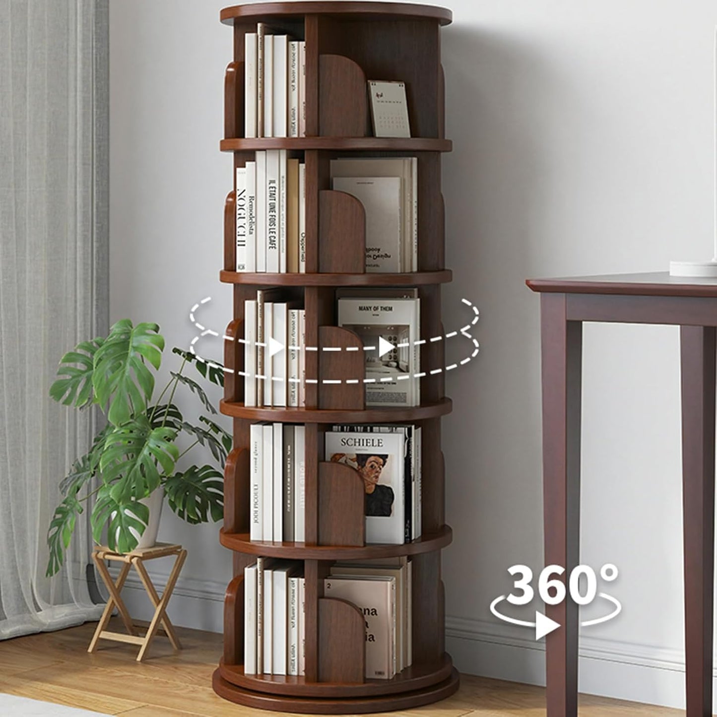 Rotating Bookshelf Tower, 360° Display 3/4/5 Tier Floor Standing Bookcase Storage Rack for Small Spaces - Corner Bookshelf for Bedroom, Living Room, and Study