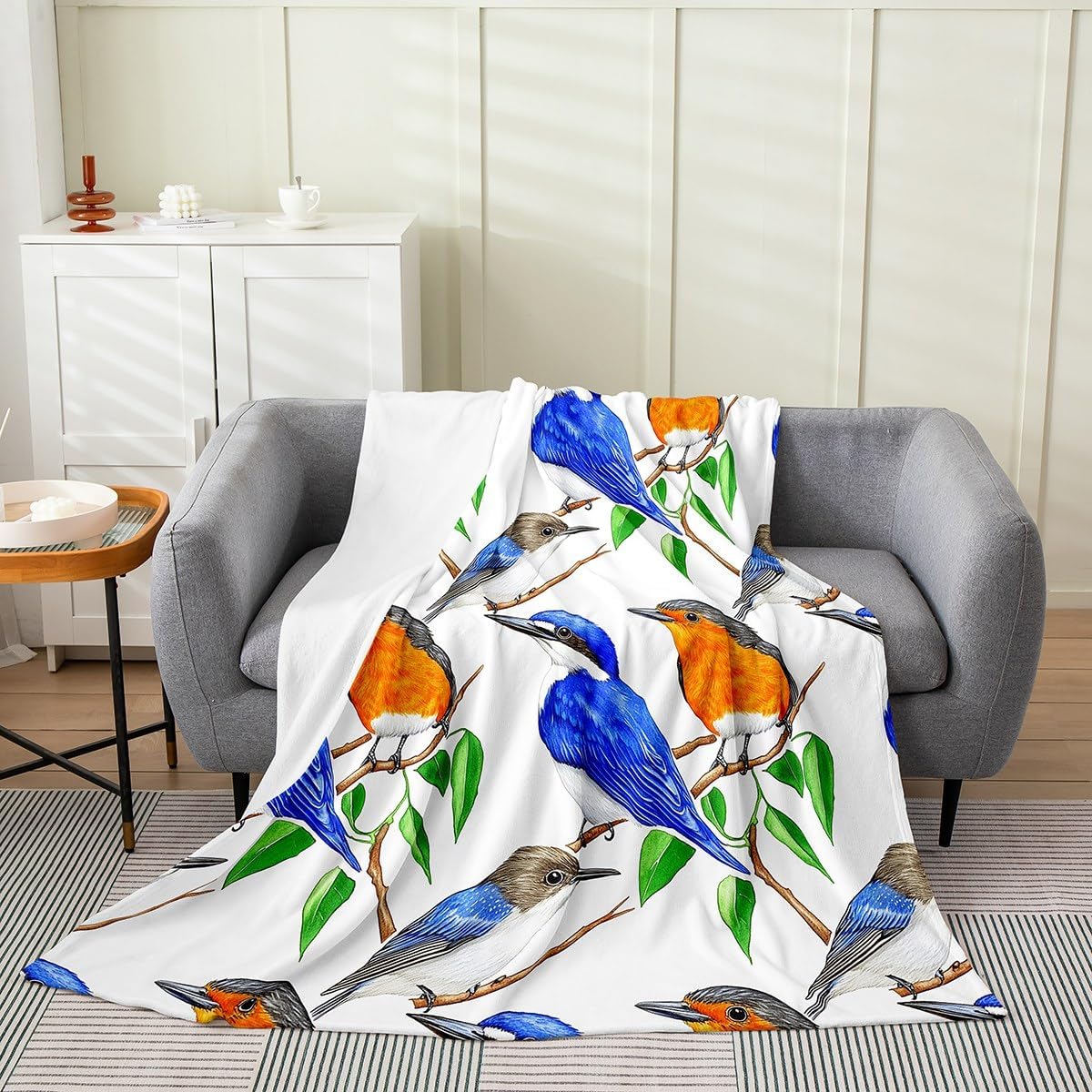 Erosebridal Kids Hummingbird Flannel Blanket, Wildlife Bird Baby Size Fleece Blanket for Boys Girls Teens Women Men, Rustic Country Farm Animal Fuzzy Plush Throw, Tree Branches Blankets
