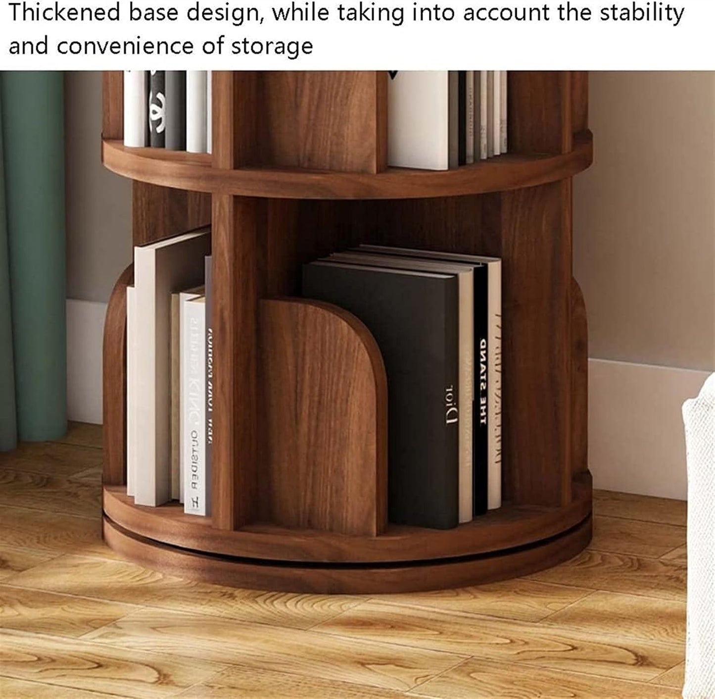 Solid Wood Revolving Bookshelf - 360 Degree Rotating Children Bookcase for Living Room - Creative Corner Shelf with Floor Standing Storage