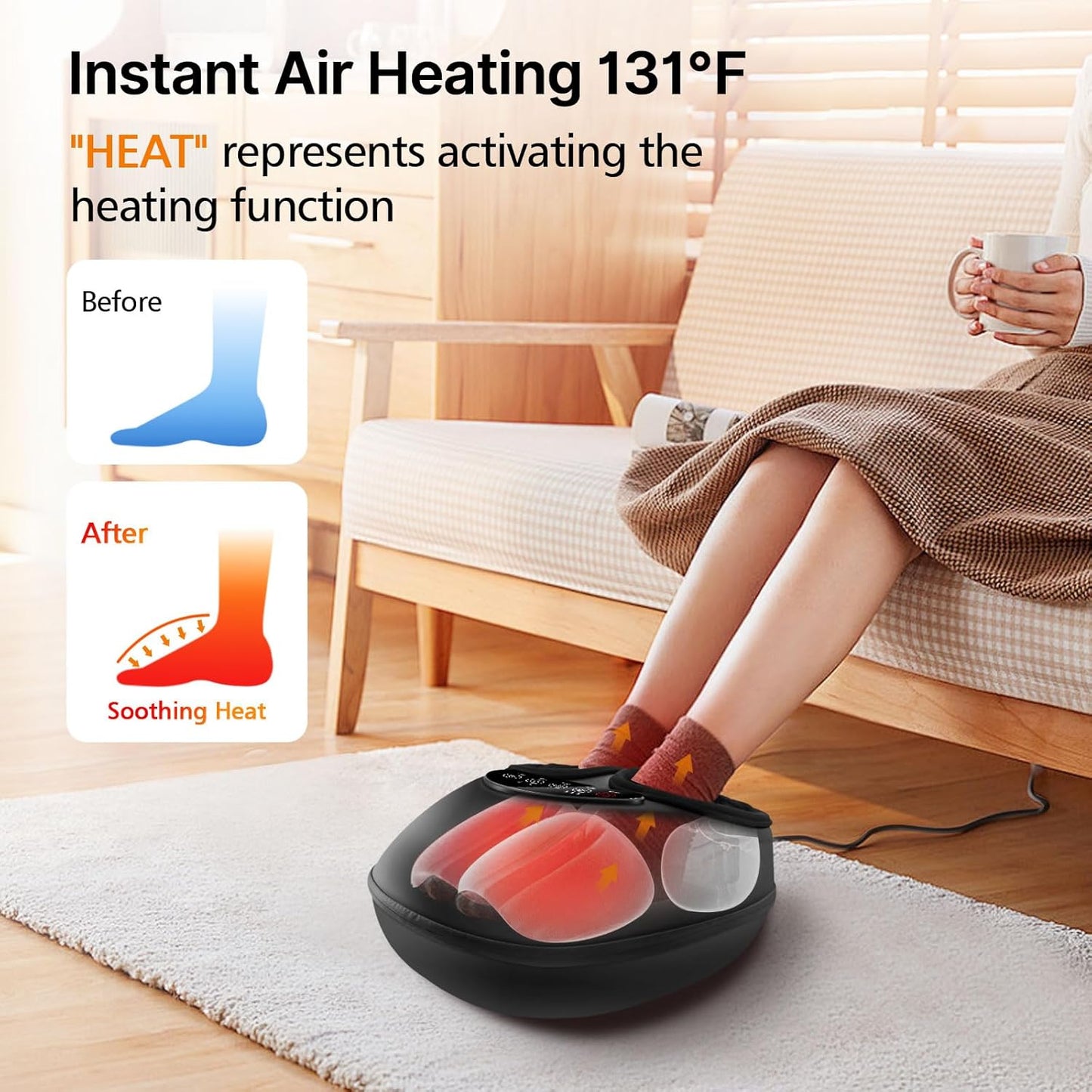 Shiatsu Foot Massager with Heat, Deep Kneading & Gentle Air Compression for Foot Wellness and Relaxation, Feet Massager, Electric Foot Massager Machine - Gifts for Women Men, Fits Size 13