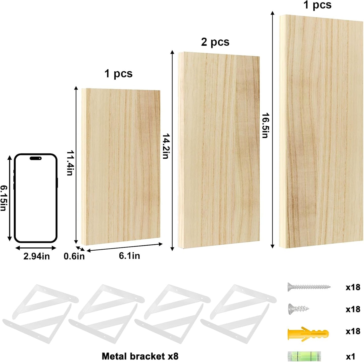 YGEOMER Floating Shelves for Wall, Different Sizes Natural Wood Wall Shelves for Living Room, Bathroom, Bedroom, Kitchen, Home Decor (Set of 4)