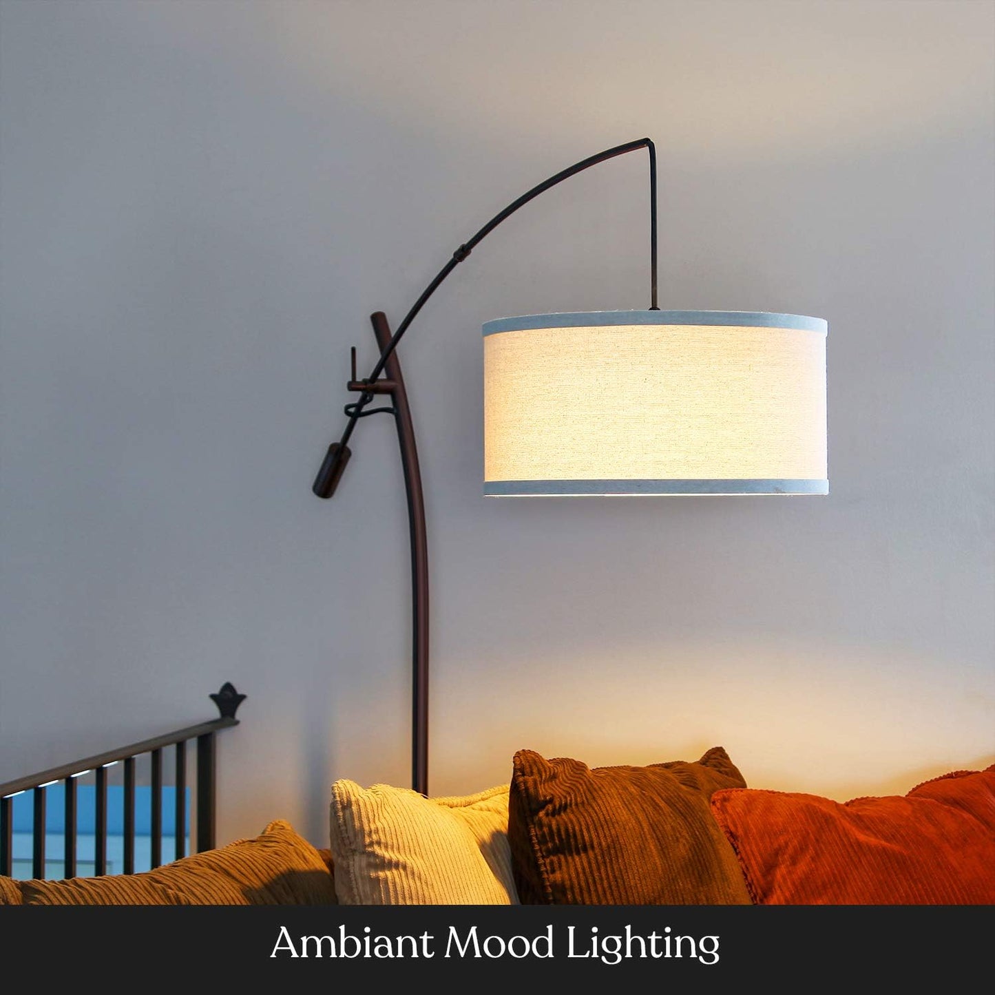 Brightech Grayson LED Floor Lamp, Modern Arc Lamp with Linen Shade for Office & Living Room, Tall, Height Adjustable Industrial Standing Lamp for Bedroom Reading, Over The Sofa - Bronze