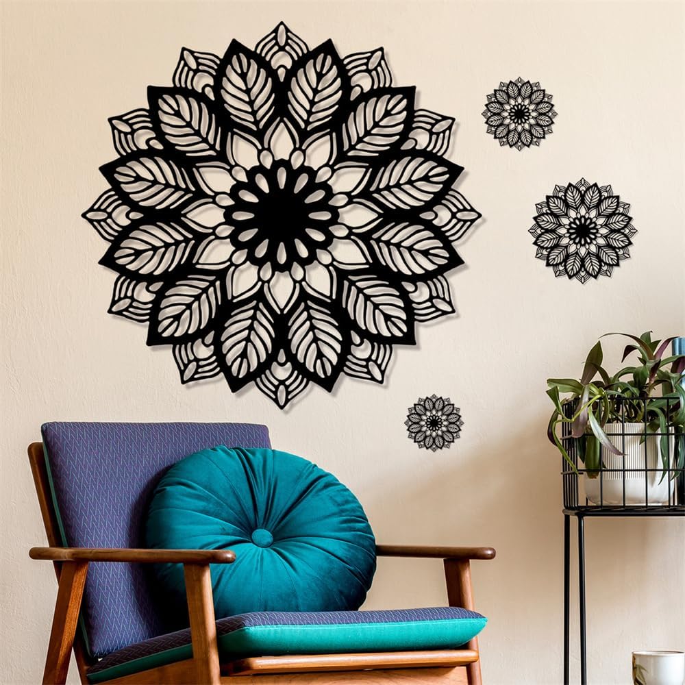Large Black Mandala Wall Decals Flower Wall Stickers Removable Peel and Stick Bedroom Living Room Dining Room Wall Art Murals Kids Baby Nursery Wall Decor Home Decoration