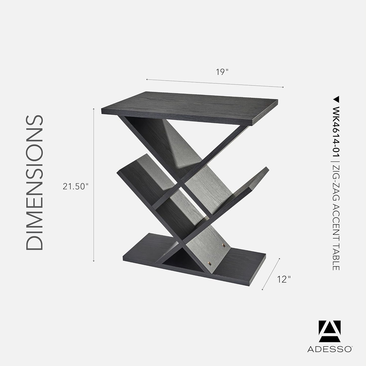 Adesso Zig-Zag Accent Table - Table Bookshelf - Storage Side Table. Home Furnishings and Decor , Black