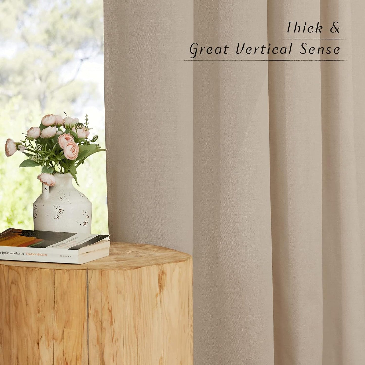 NICETOWN Linen Flax Semi Sheer Curtains 92" Length, Grommet Window Treatments Privacy Added with Light Penetration Vertical Drapes for Loft/Home Office, Taupe, W55 x L92, 2 Panels