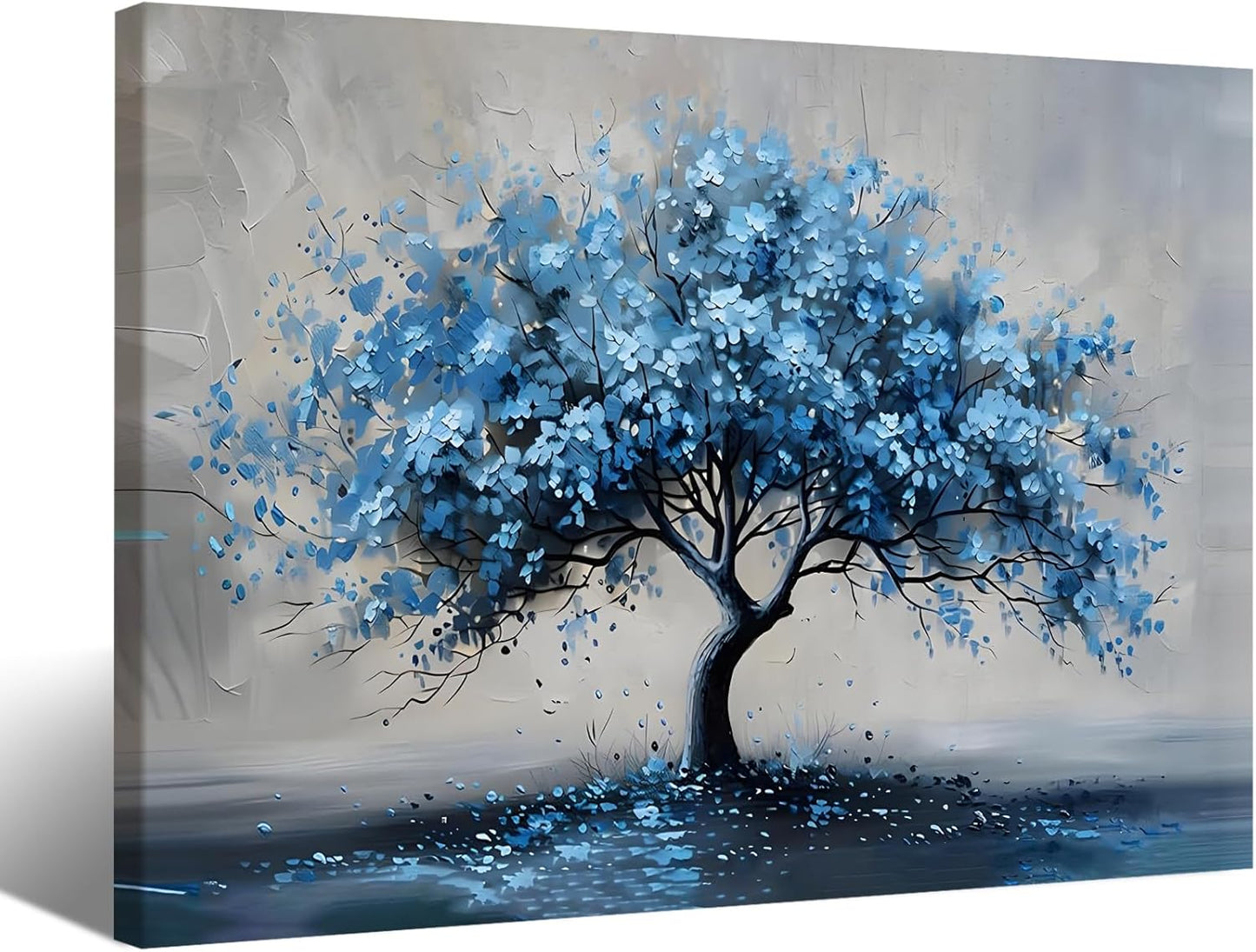 Kdyudo Blue Tree Canvas Wall Art, Tree of Life Large Mural Abstract Print Image Modern Blue Tree Oil Painting Art Print Suitable for Living Room Bedroom Kitchen and Office Wall Decor 16x24 inch