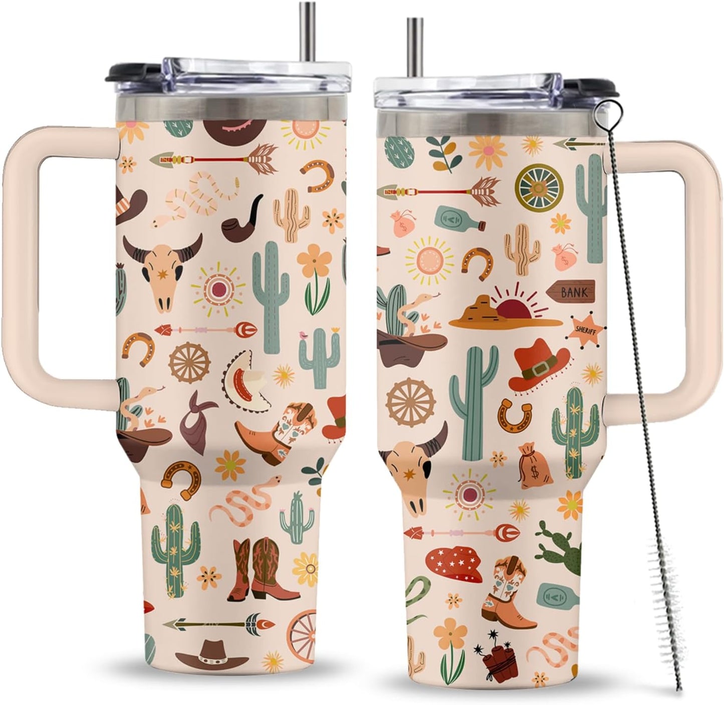 Cowboy Themed Stainless Steel Tumbler Gifts for Men, 30oz Water Bottle with Handle and Straw, Christmas Birthday Gifts for Family, Friends