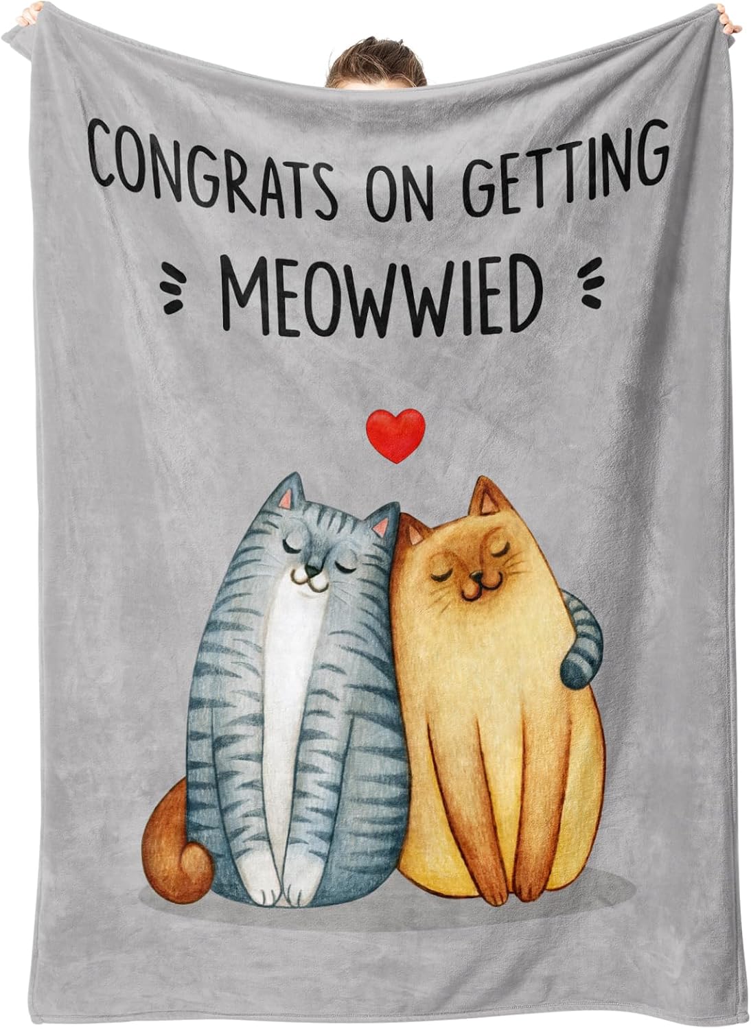 Wedding Gifts, Bridal Shower Gifts, Unique Bride to Be Gifts - Meowwied Blanket, Engagement Wedding Present for Couples Newlyweds Flannel Throw Cat Blanket 60" x 50"