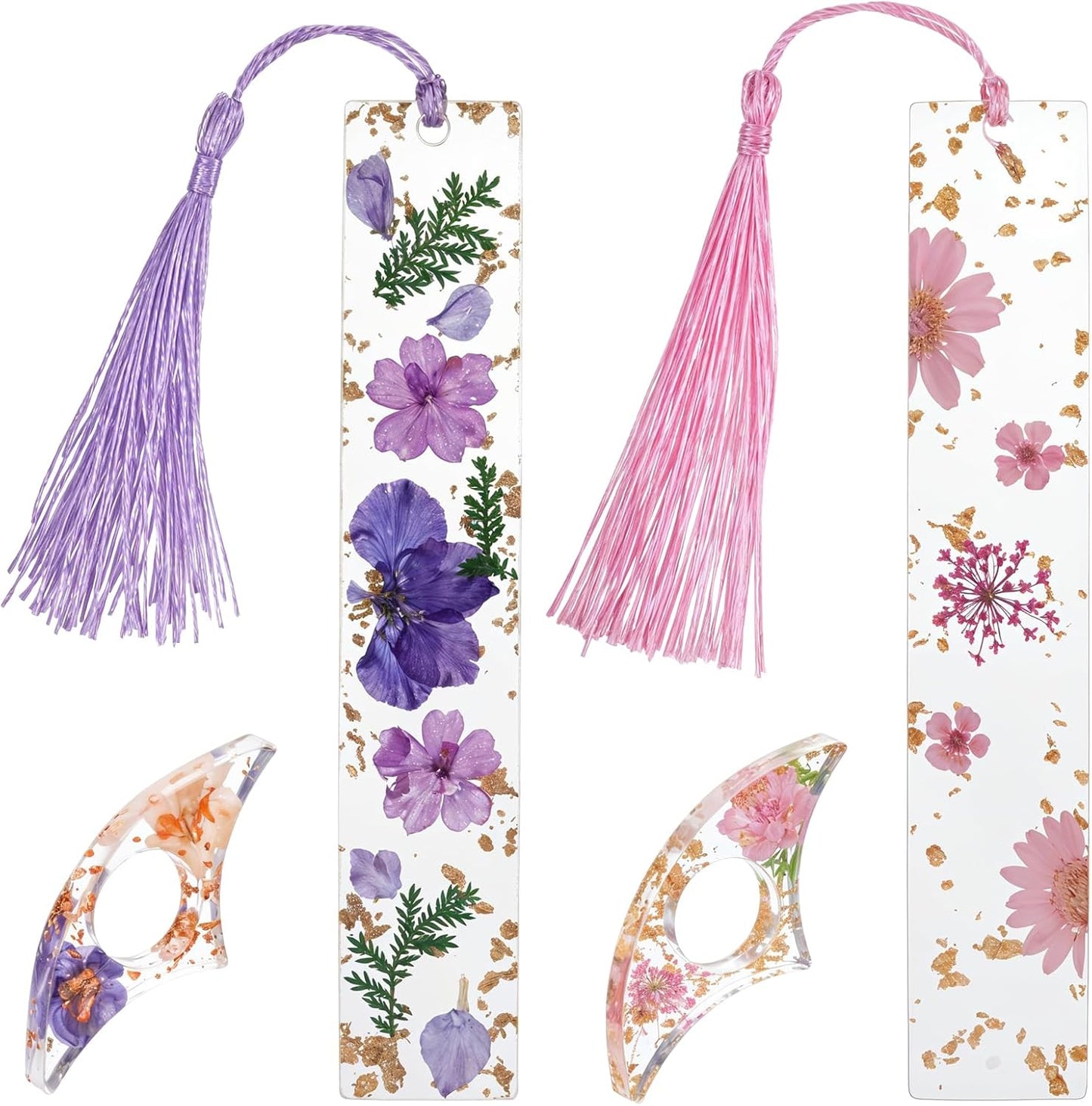 4 Pack Dried Flower Resin Bookmarks Book Lover Gifts Handmade Bookmarks with Tassel Transparent Floral Book Page Holder and Books Mark Set for Reading Lover Students Teachers
