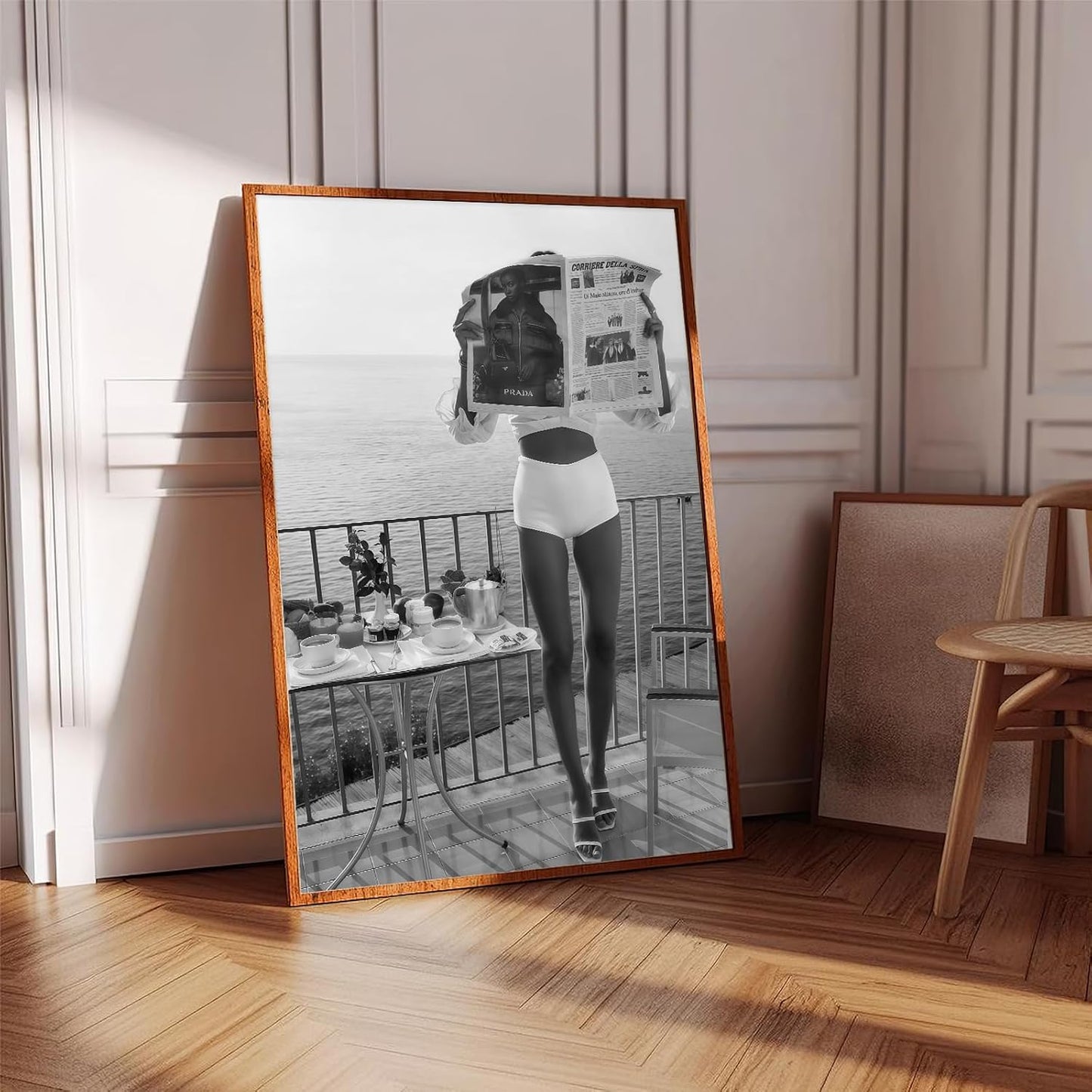 Vintage Black And White Poster Fashion Apartment Wall Art Retro Women Wall Art Modern Feminine Woman Reading Newspaper Print 16x24 Inch UnFramed for Living Room Bedroom Dorm Office Bar Home Decor