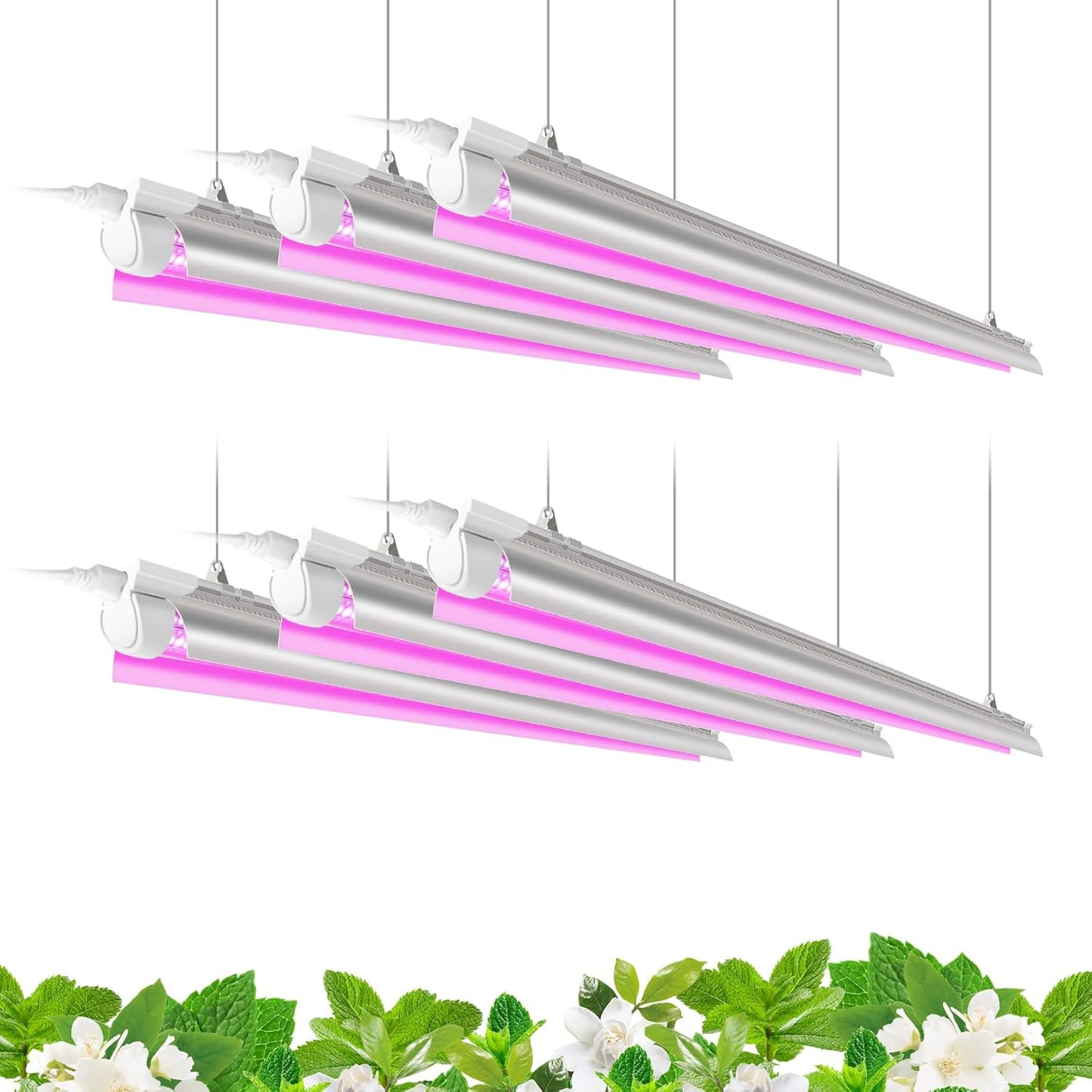 Barrina LED Grow Light, 252W(6 x 42W) 4ft T8, Full Spectrum, V-Shape with Reflector, Linkable Design, Plant Lights for Indoor Plants, 6-Pack