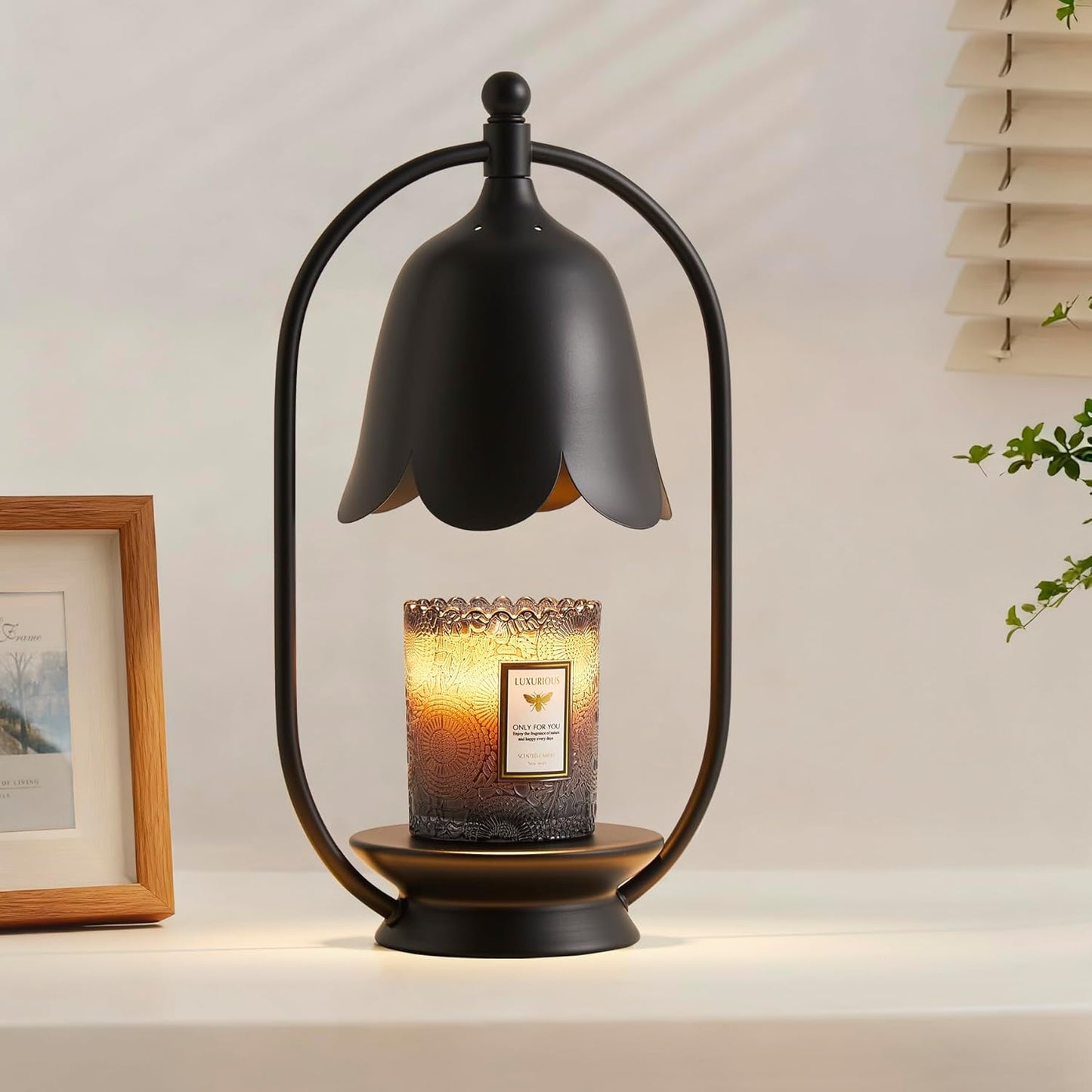 Black Flower Candle Warmer Lamp, Christmas Gift New Year Present Wedding Lamp - Timer Dimmable, Bedroom House Aesthetic Living Girls Women Mom Room New Home Decor