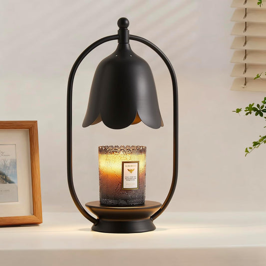 Black Flower Candle Warmer Lamp, Christmas Gift New Year Present Wedding Lamp - Timer Dimmable, Bedroom House Aesthetic Living Girls Women Mom Room New Home Decor