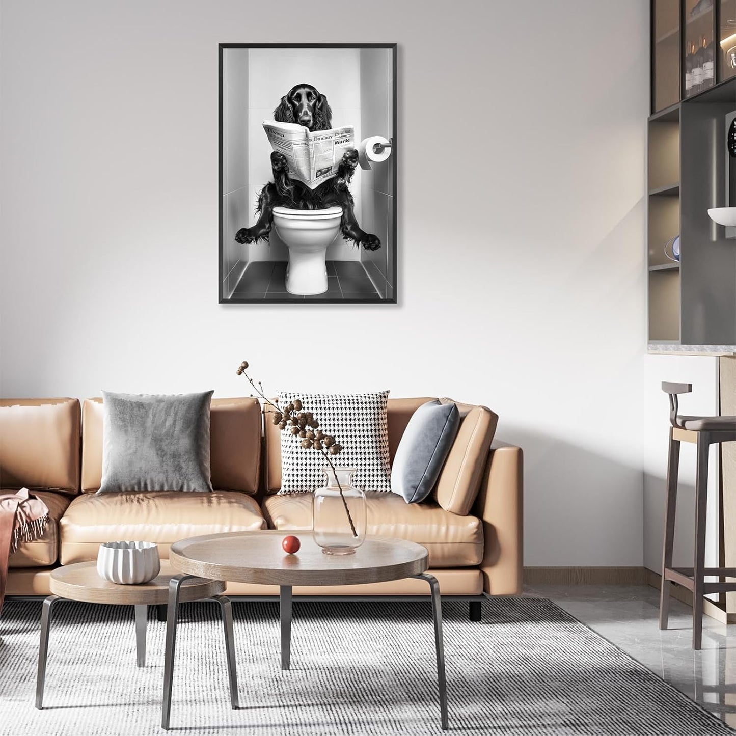 Black And White Canvas Posters Trendy Bathroom Dog Wall Art Animal Irish Setter Reading Newspaper On Toilet Prints Painting For Bathroom Restroom Wall Decor 8x12in Unframed