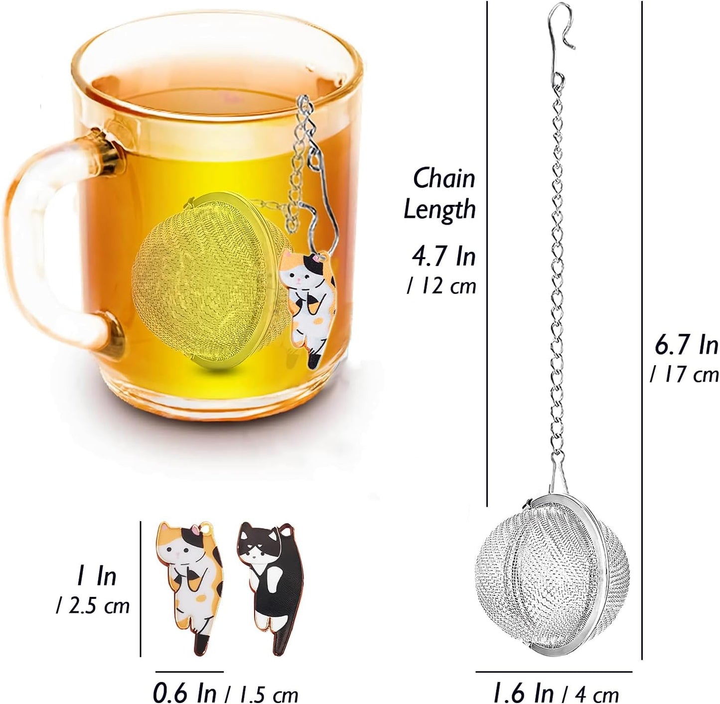 Cat Tea Infuser Set - Enhance Your Tea Experience with Premium Loose Leaf Tea Strainers and Balls, 2 PCS Gold-Plated Cute Cat Charm Pendant Tea Steeper, Stainless Steel Mesh Tea Diffuser