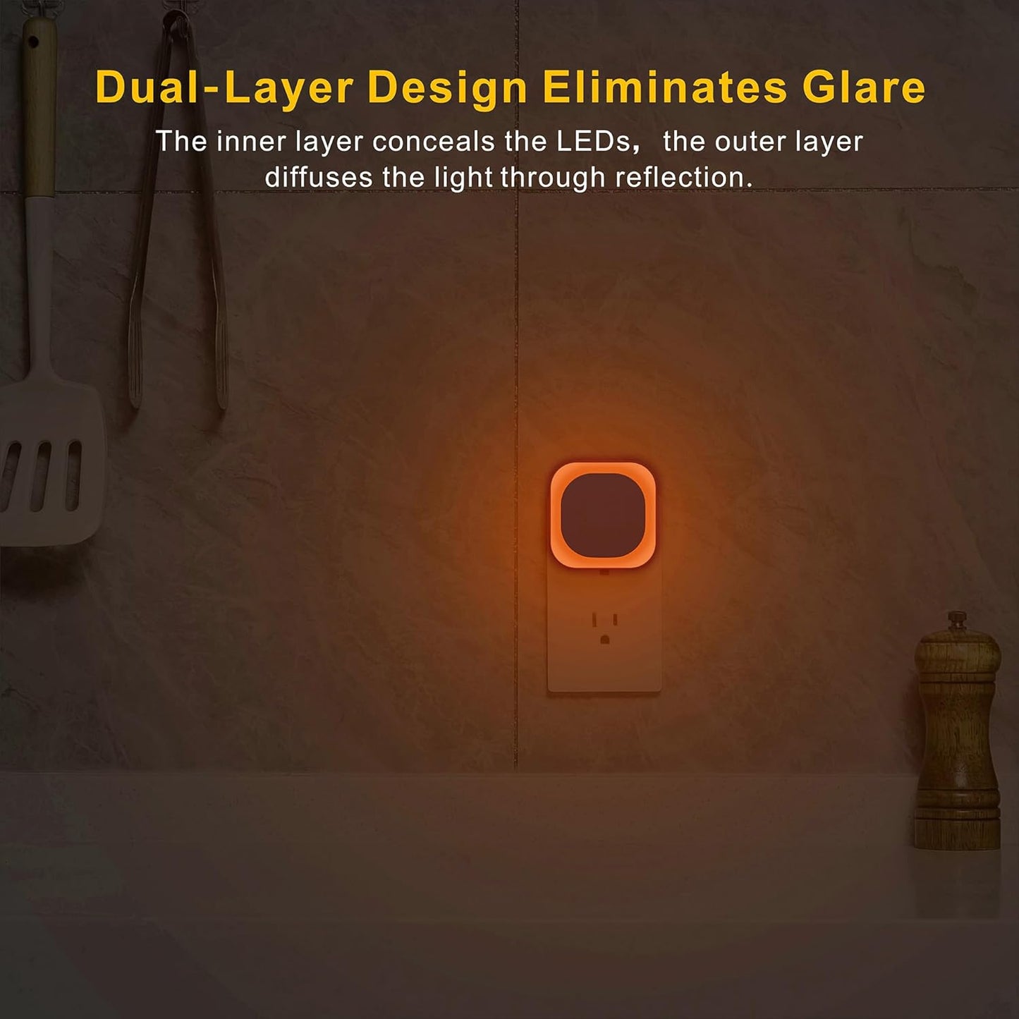 4 Pack Plug in Amber Night Light, Auto Dusk to Dawn, Soft Glow, Dimmable, Diffused Light, LED Lights for Bedroom, Kids, Bathroom, Sleep, Baby Nursery, Toddler, Hallway, Kitchen, Home Decor