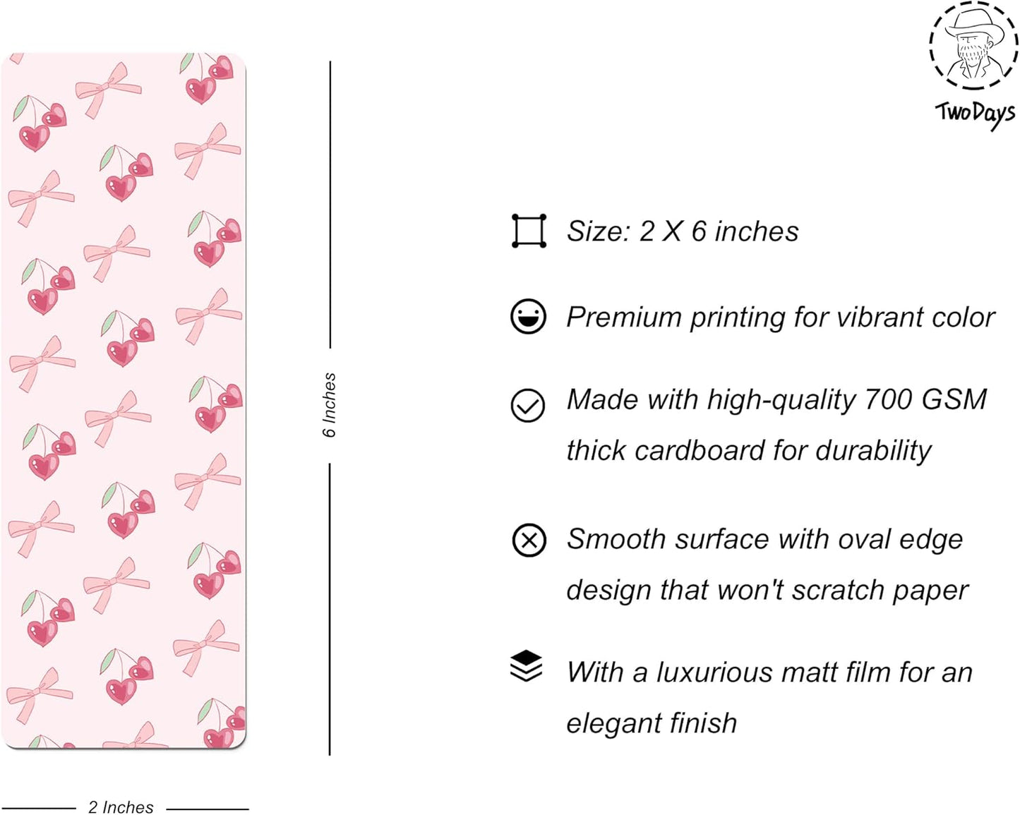 TwoDays Pink Coquette Bookmarks for Women, Cute Bow Bookish Gifts for Book Lovers Booktok, Fancy Book Accessories, Book Club Favors (Set of 10, 6'' x 2'')