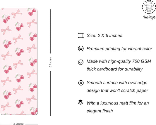 TwoDays Pink Coquette Bookmarks for Women, Cute Bow Bookish Gifts for Book Lovers Booktok, Fancy Book Accessories, Book Club Favors (Set of 10, 6'' x 2'')