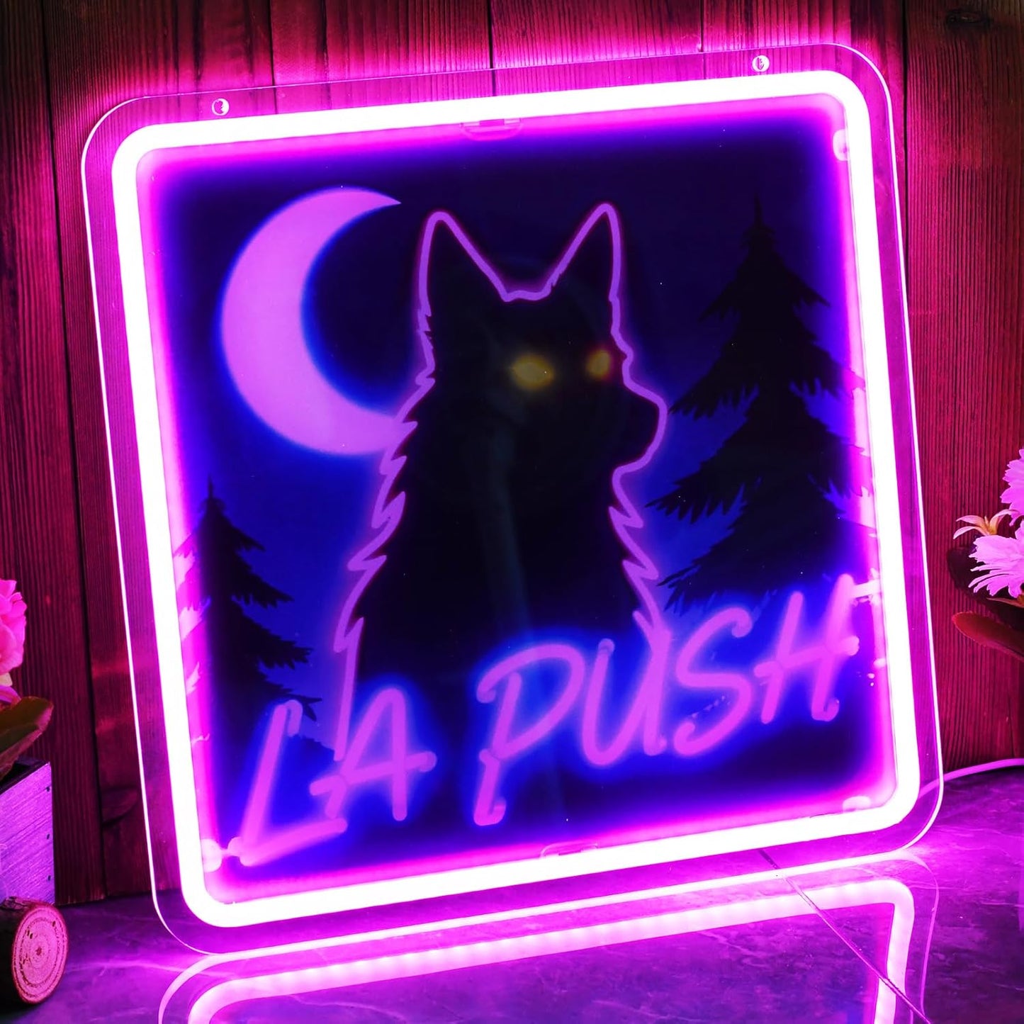 Twilig Neon Sign - 13" Pacific Wolf Moonlight Pink Coast Wall Light, Dimmable USB Decor - Forest Mystery Gift for Book Lovers