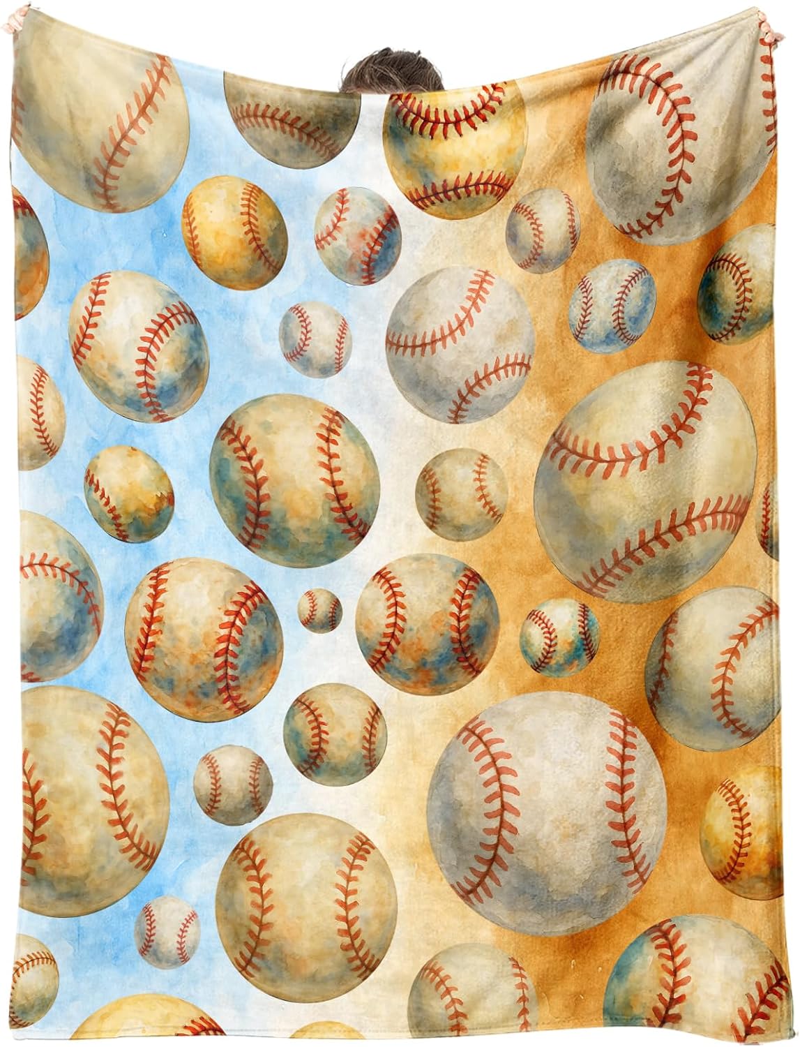 Baseball Throw Blanket 50x60 - Soft Flannel Fleece, Boys Sports Room Decor, Cozy Kids Couch & Bed Gift, Watercolor Red Stitching