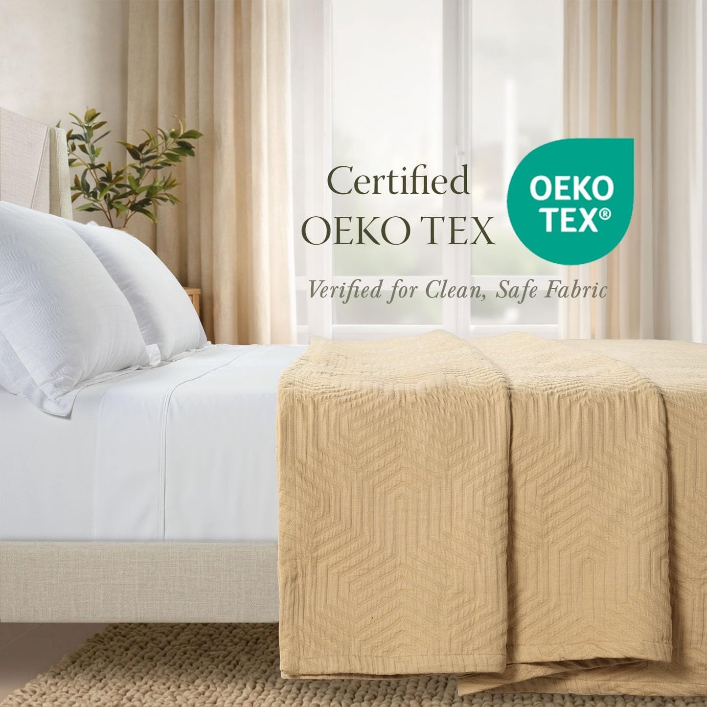 Threadmill Luxury Cotton Blankets for Queen Size Bed | All-Season 100% Cotton Queen Size Blanket | Aster Jacquard Cozy Lightweight, Soft Breathable Coverlet fits Full Size Bed, 90x92 | Beige