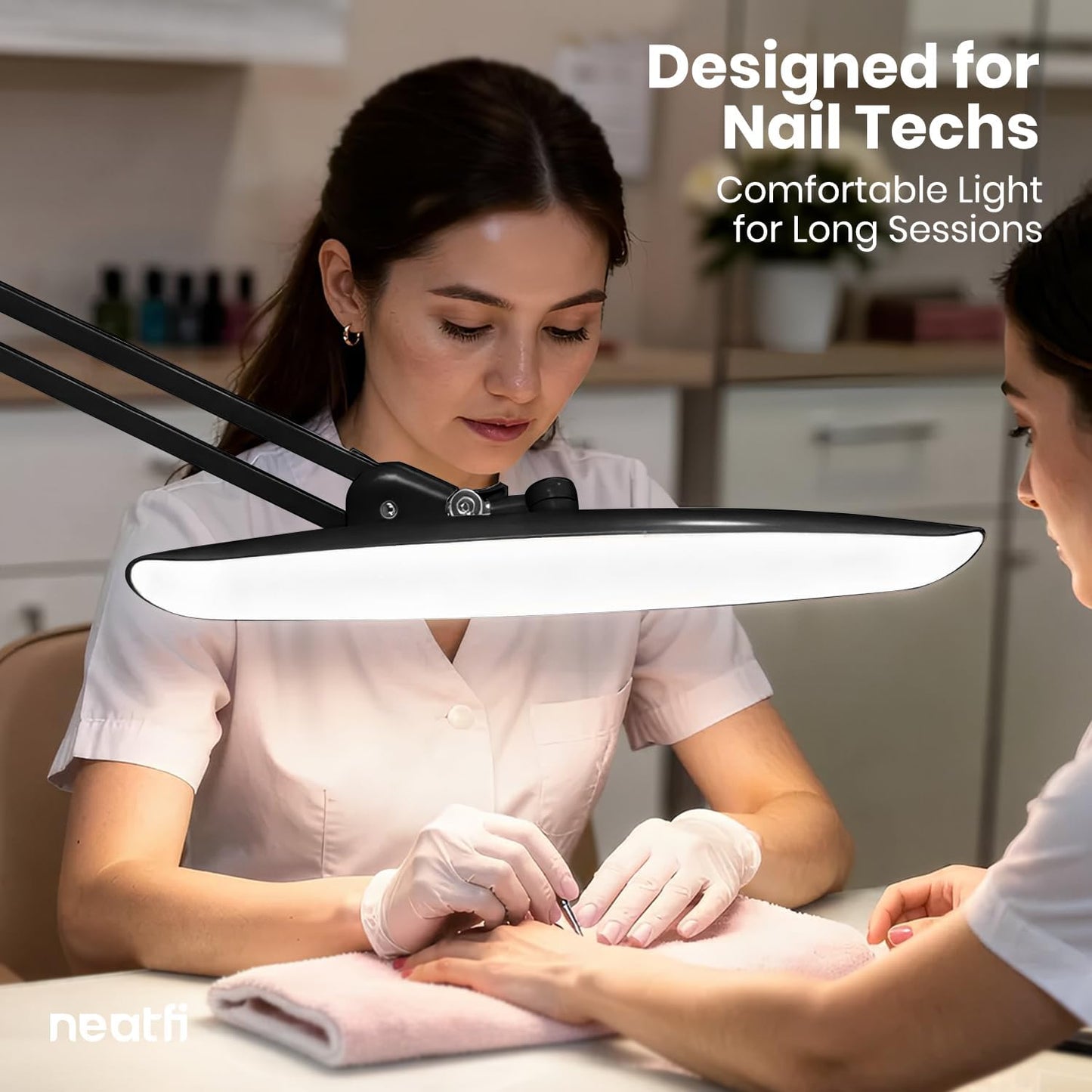 Neatfi XL 2200 Lumens 24W LED Desk Lamp with Clamp - Shadow-Free Task Lighting | 4-Level Dimming | Home Office & Crafts Use | 20-Inch Wide Head (Non-CCT, Black)
