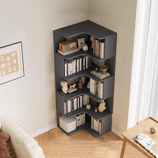 Modern 6-Tier Corner Bookshelf, L-Shaped Display Rack with Anti-Drop Panel, Freestanding Etagere for Home Office & Living Room Storage Organizer