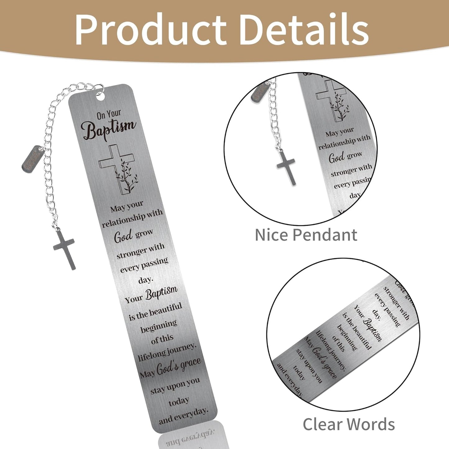 Christian Baptism Bookmark Gift, Christian Metal Bible Marker with Engraved Blessing, First Communion Confirmation Gifts for Teen Girls Boys, Christmas Birthday Gifts