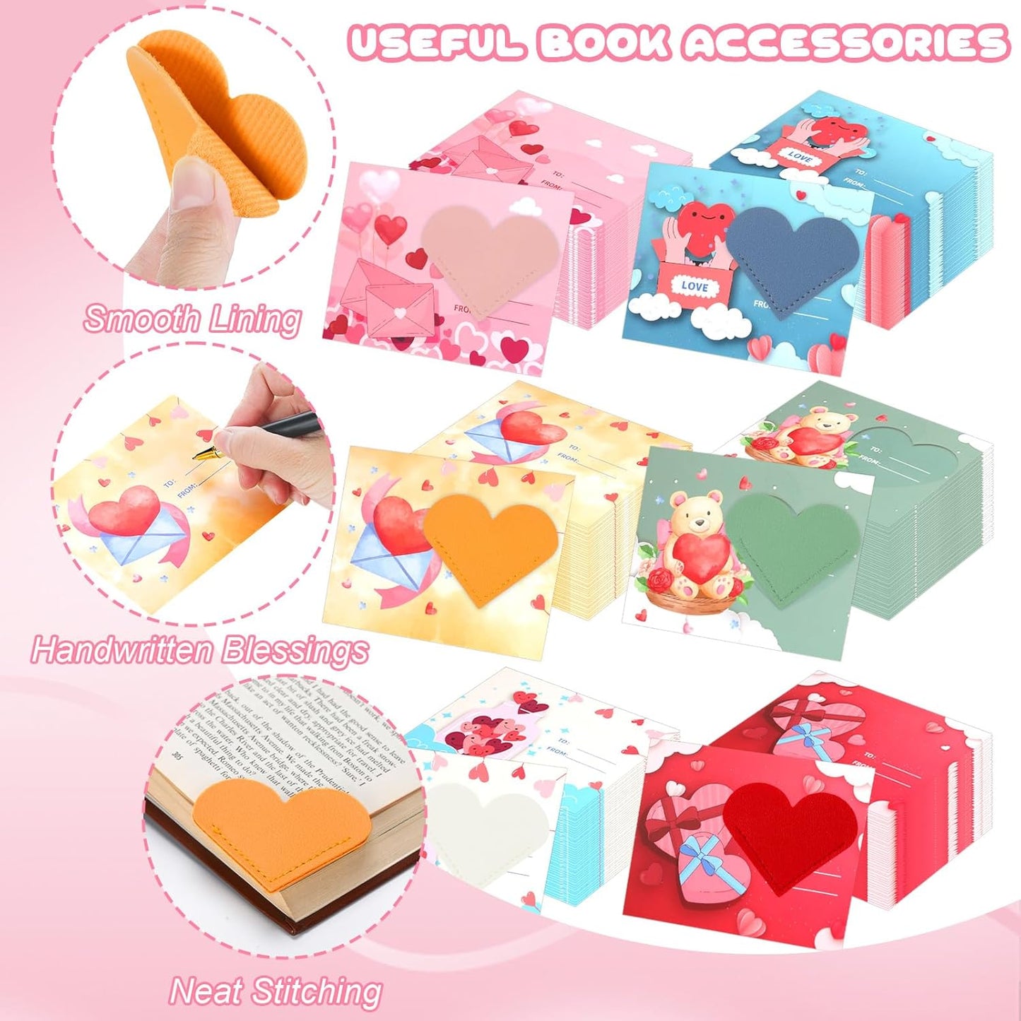 Epakh 24 Sets Valentine's Day Leather Heart Bookmarks with Cards Valentines Galentines Day Gifts Corner Page Bookmark for Reading Women Prizes Party Favor Supplies 6 Styles