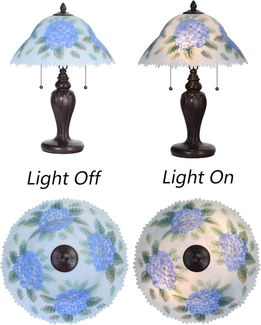 Bieye L10780 Hydrangea Flower Hand-Painted Glass Table Lamp with Metal Base, Blue, 13" W x 19" H